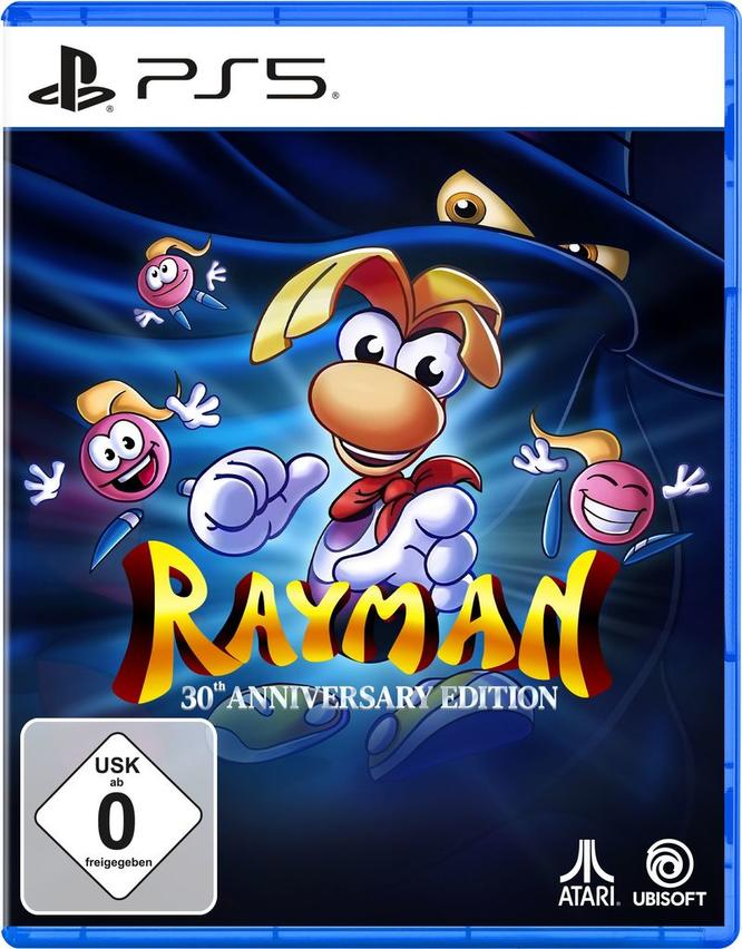 Rayman 30th Anniversary Edition PS5 Hülle mit Rayman und anderen Charakteren.