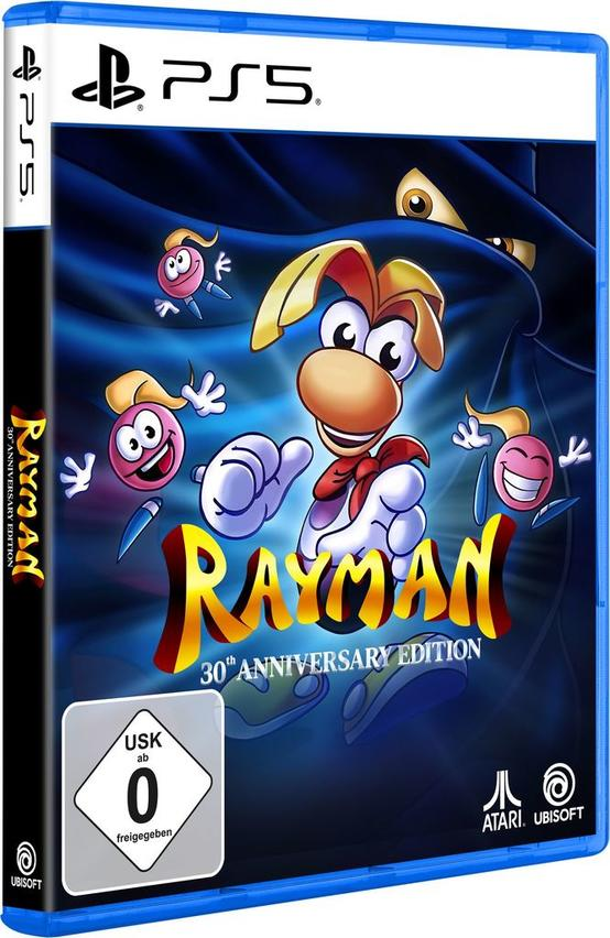 PS5-Spielhülle: Rayman 30th Anniversary Edition mit Rayman und anderen Figuren.