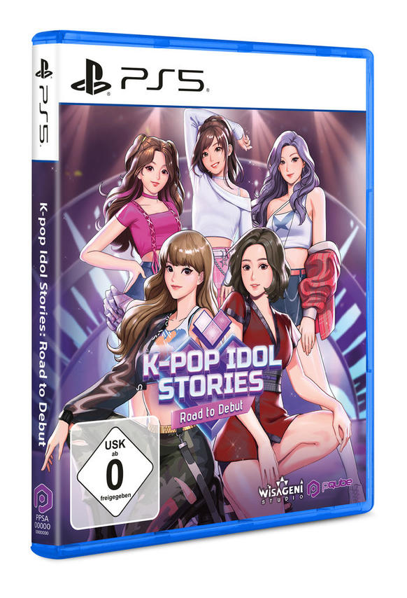 PS5-Spielcover mit 5 animierten K-Pop-Idolen in stylischer Kleidung.