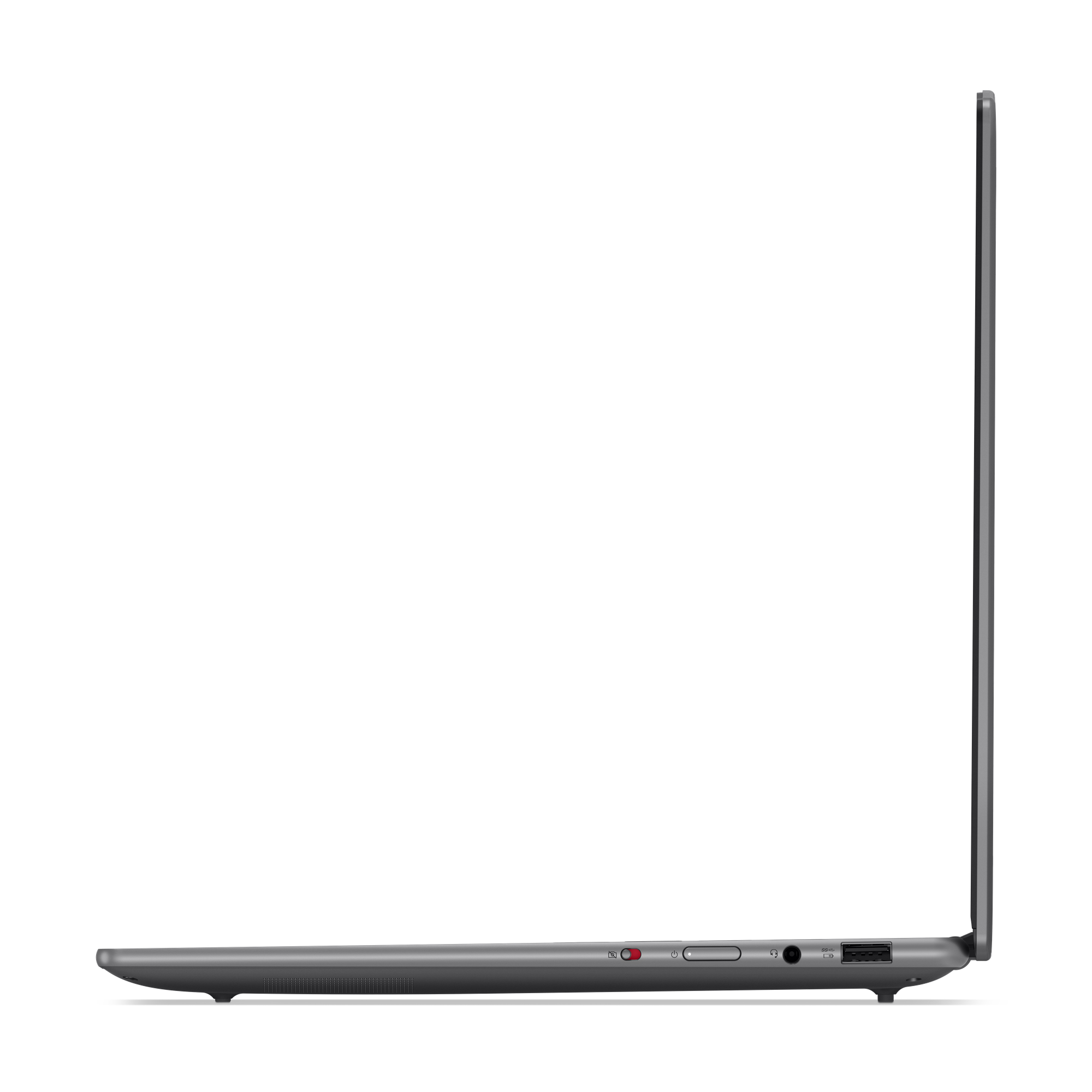 Yan tarafında bağlantı noktaları olan gümüş renkli bir laptop.