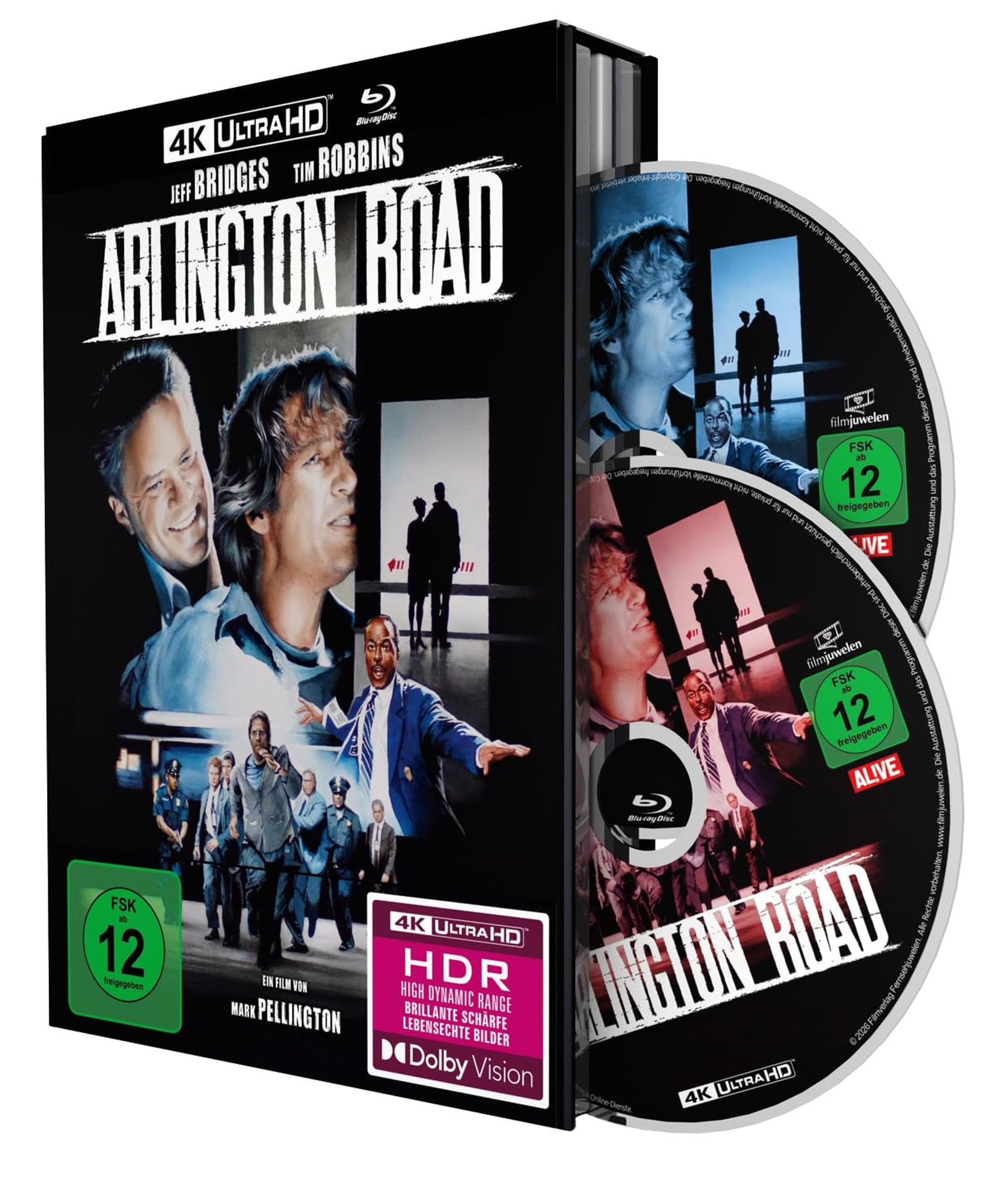Arlington Road 4K UHD Blu-ray Cover mit Jeff Bridges und Tim Robbins.