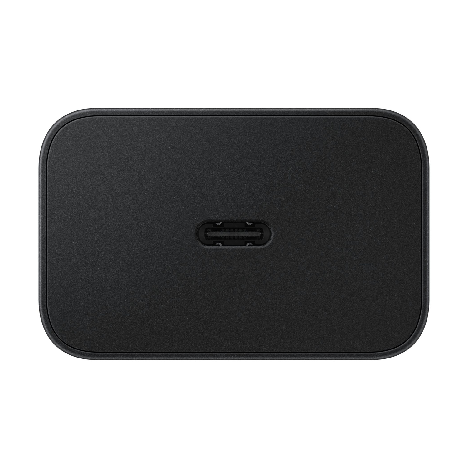 Un caricabatterie nero con porta USB-C.