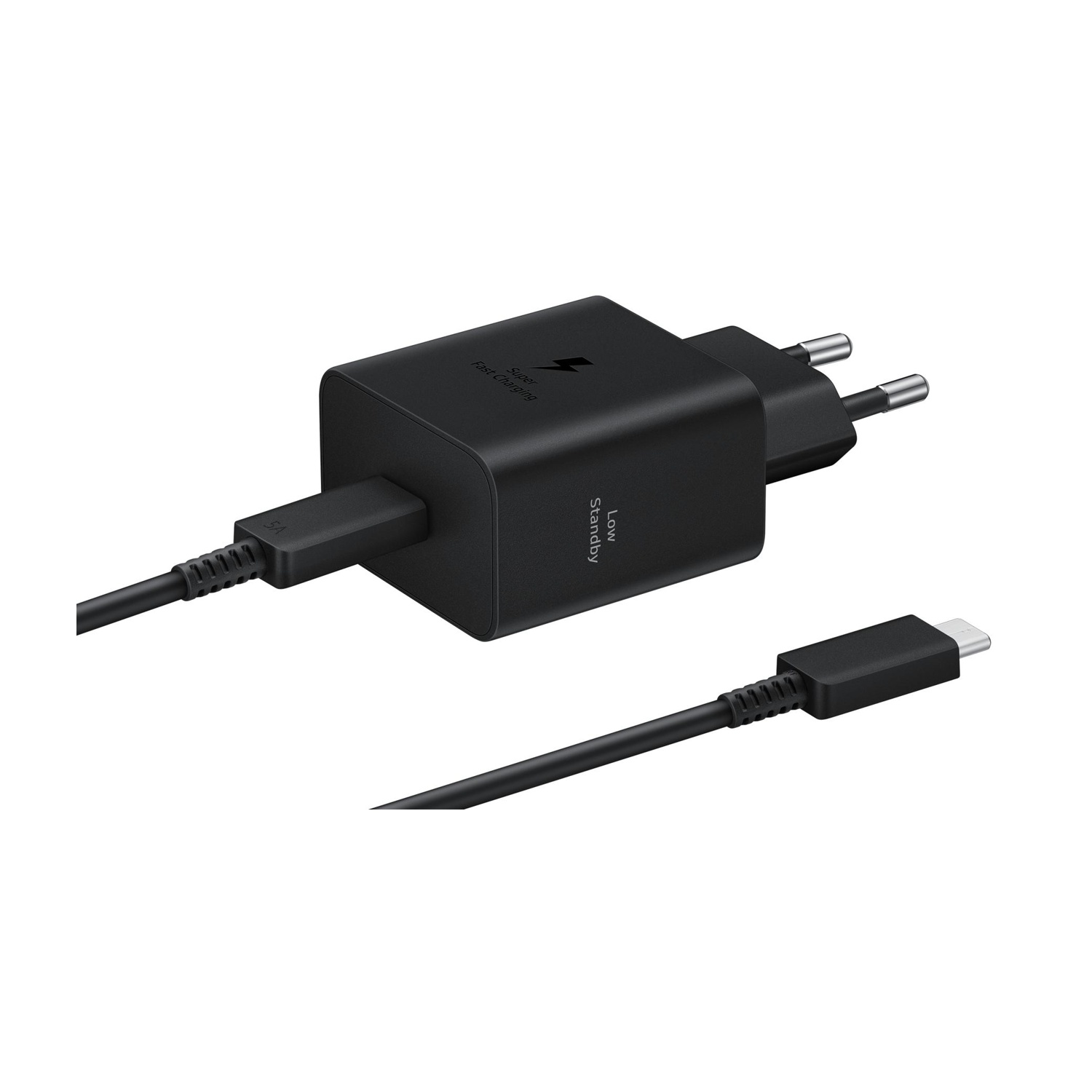 Caricatore nero Super Fast Charging con cavo USB-C.