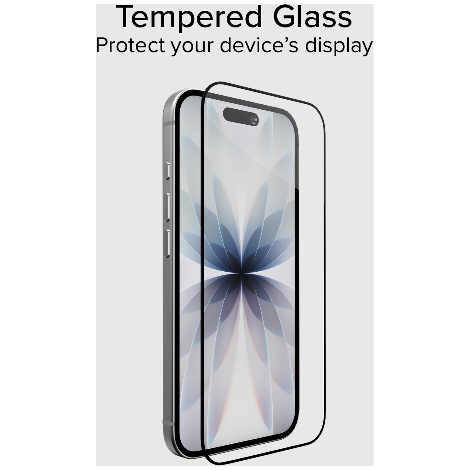 Un protecteur d'écran en verre trempé pour smartphone avec bordure noire.