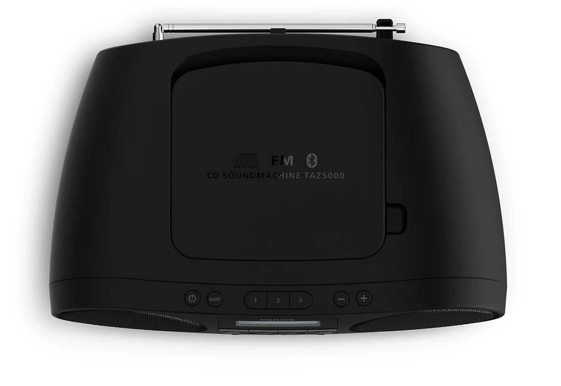 Czarna wieża CD TAZ5000 z radiem FM i Bluetooth.