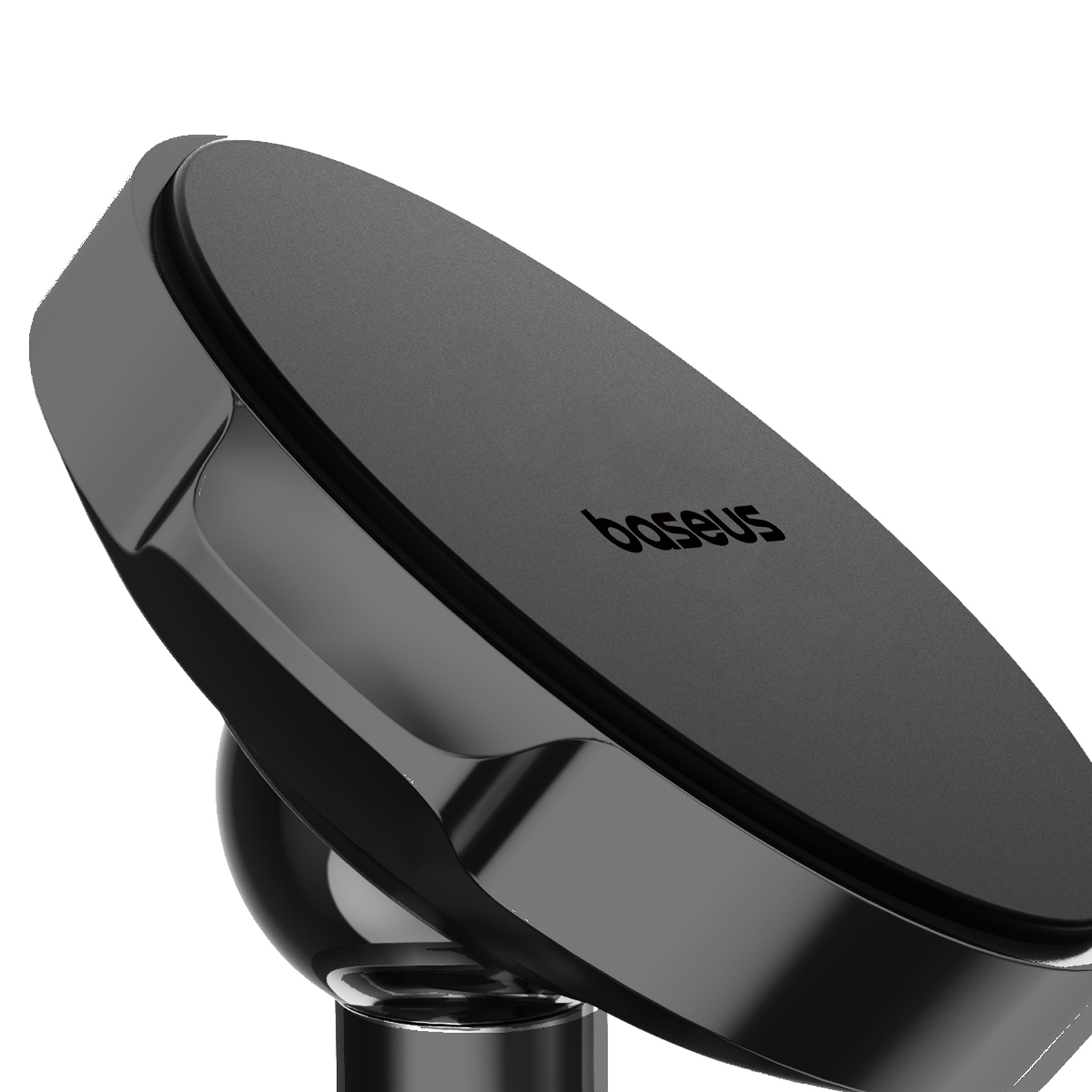 Soporte magnético negro para teléfono con logo de Baseus, sobre fondo blanco.