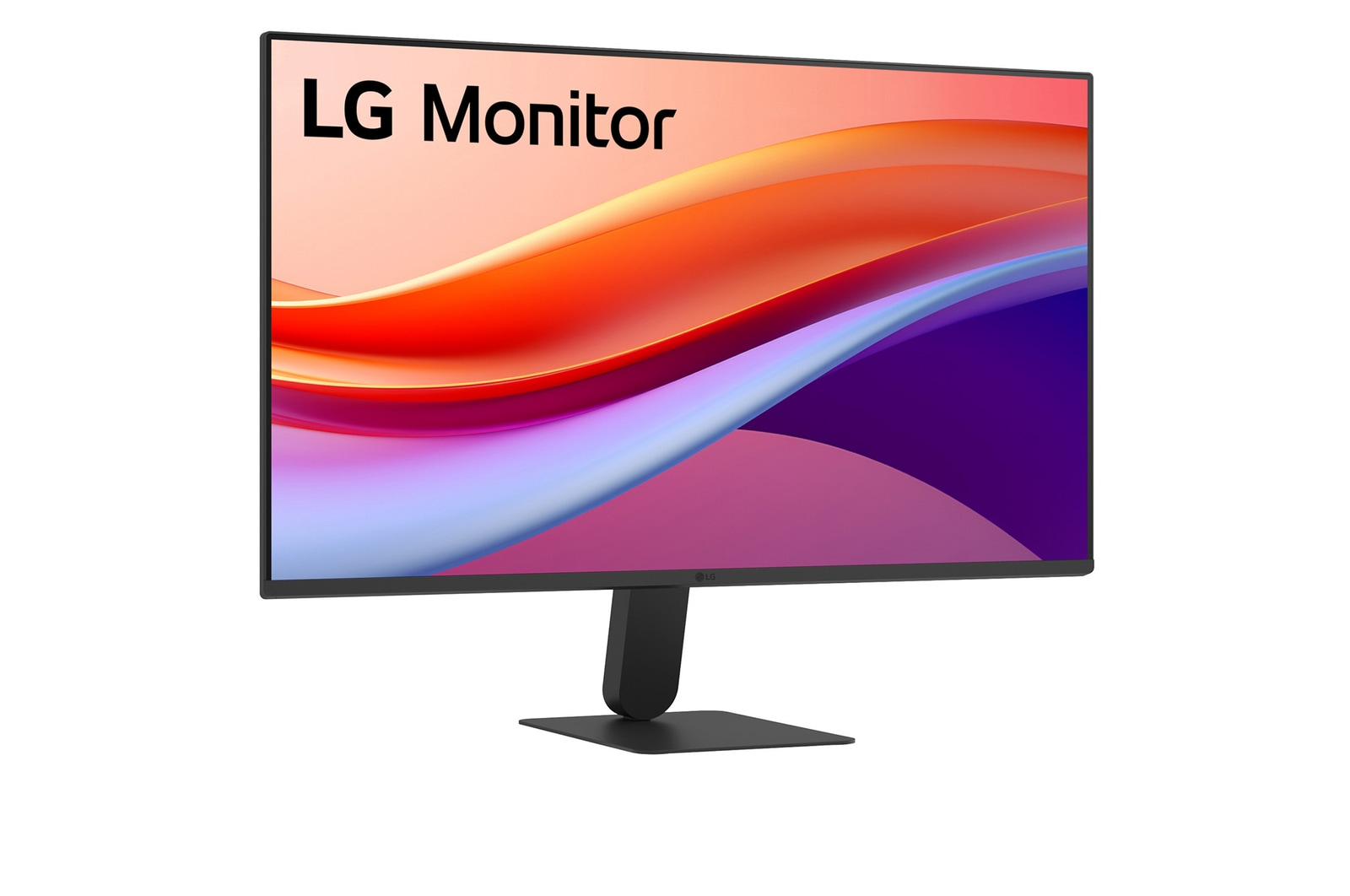 Egy LG monitor színes, absztrakt háttérképet jelenít meg a képernyőn.