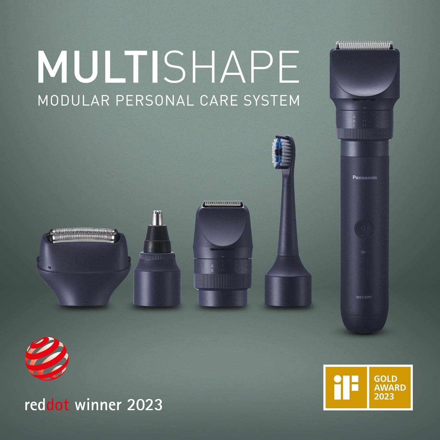 Panasonic Multishape: tagliacapelli, tagliabasette, accessori, testina spazzolino.