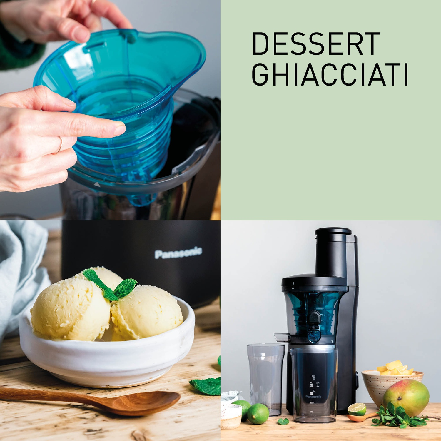 Un estrattore con gelato, frutta e ingredienti.