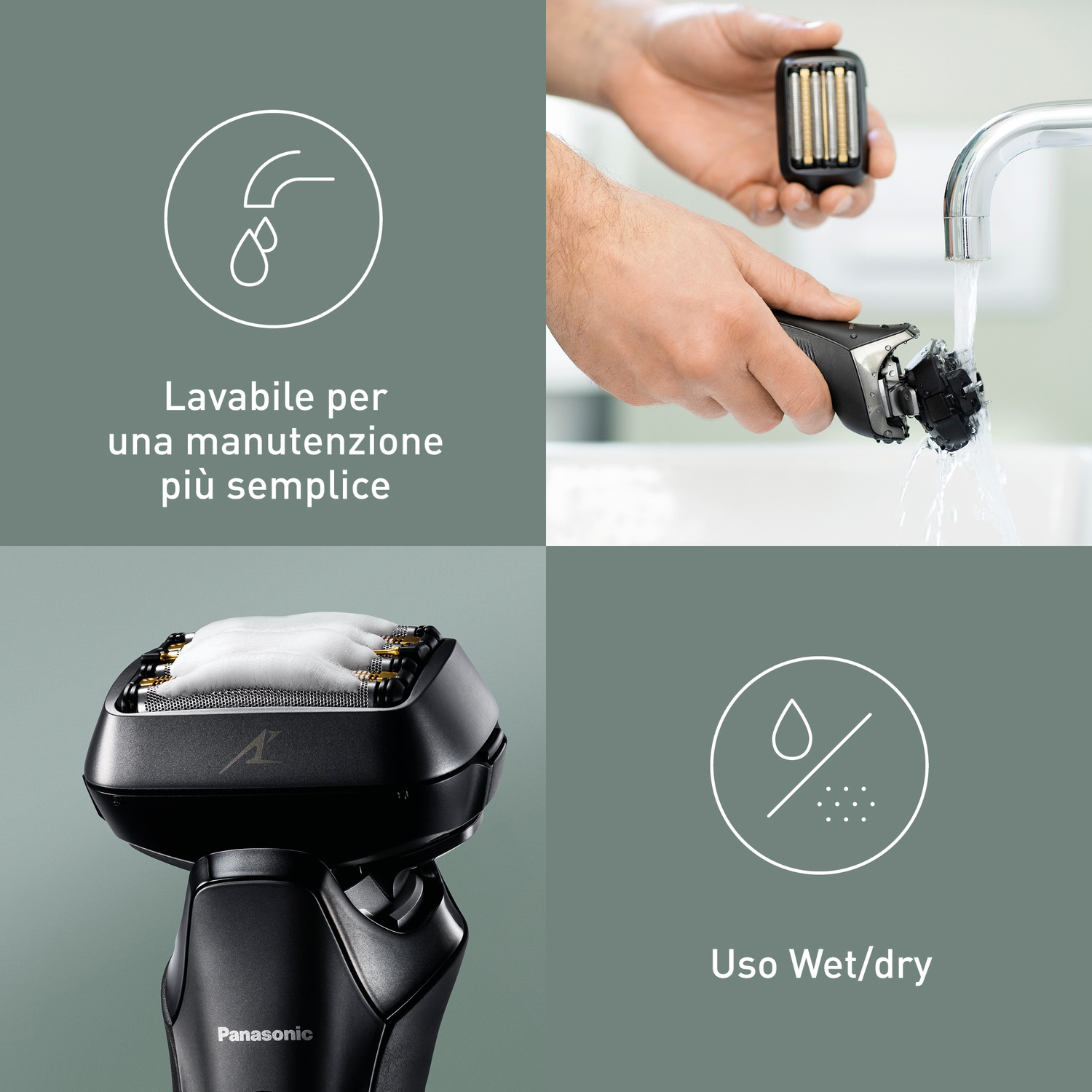 Un rasoio viene pulito sotto l'acqua. Uso a secco o bagnato.