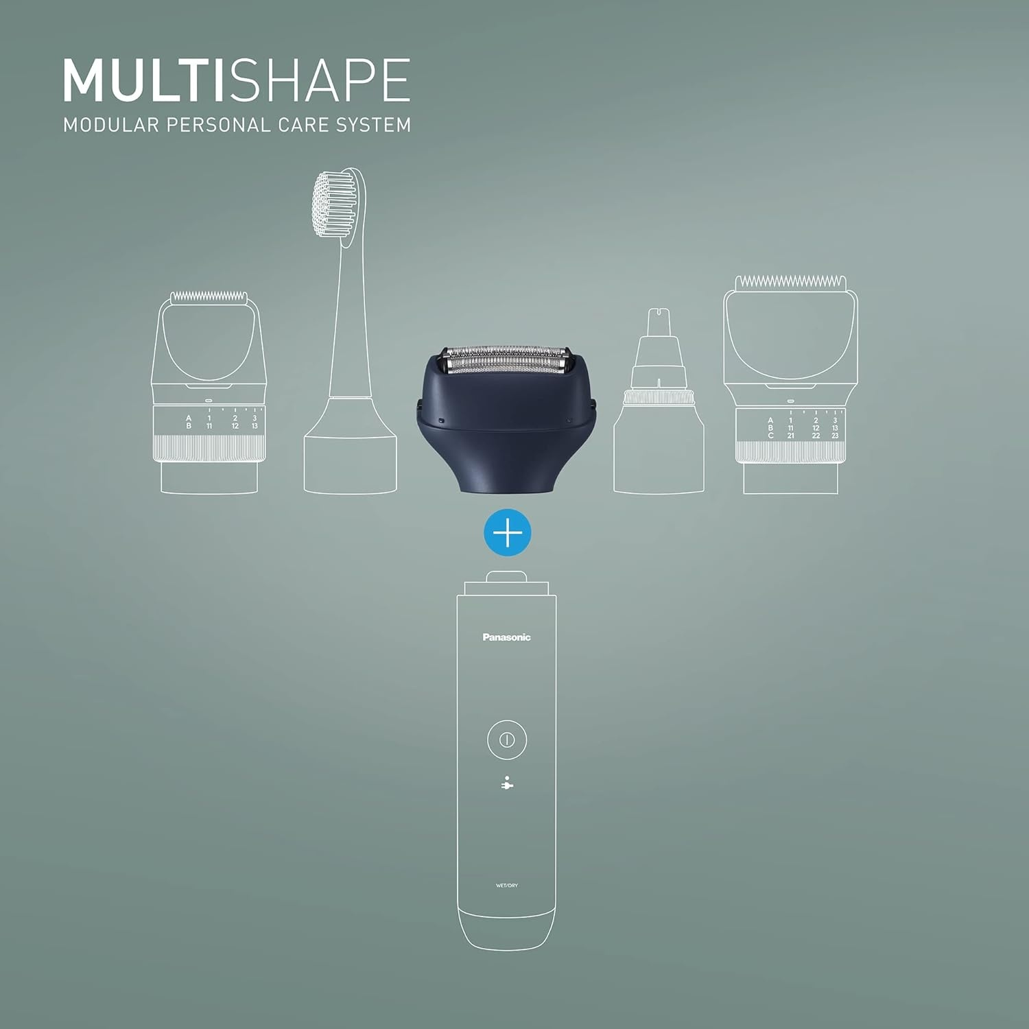 Sistema Panasonic Multishape: corpo, rifinitore, spazzolino.