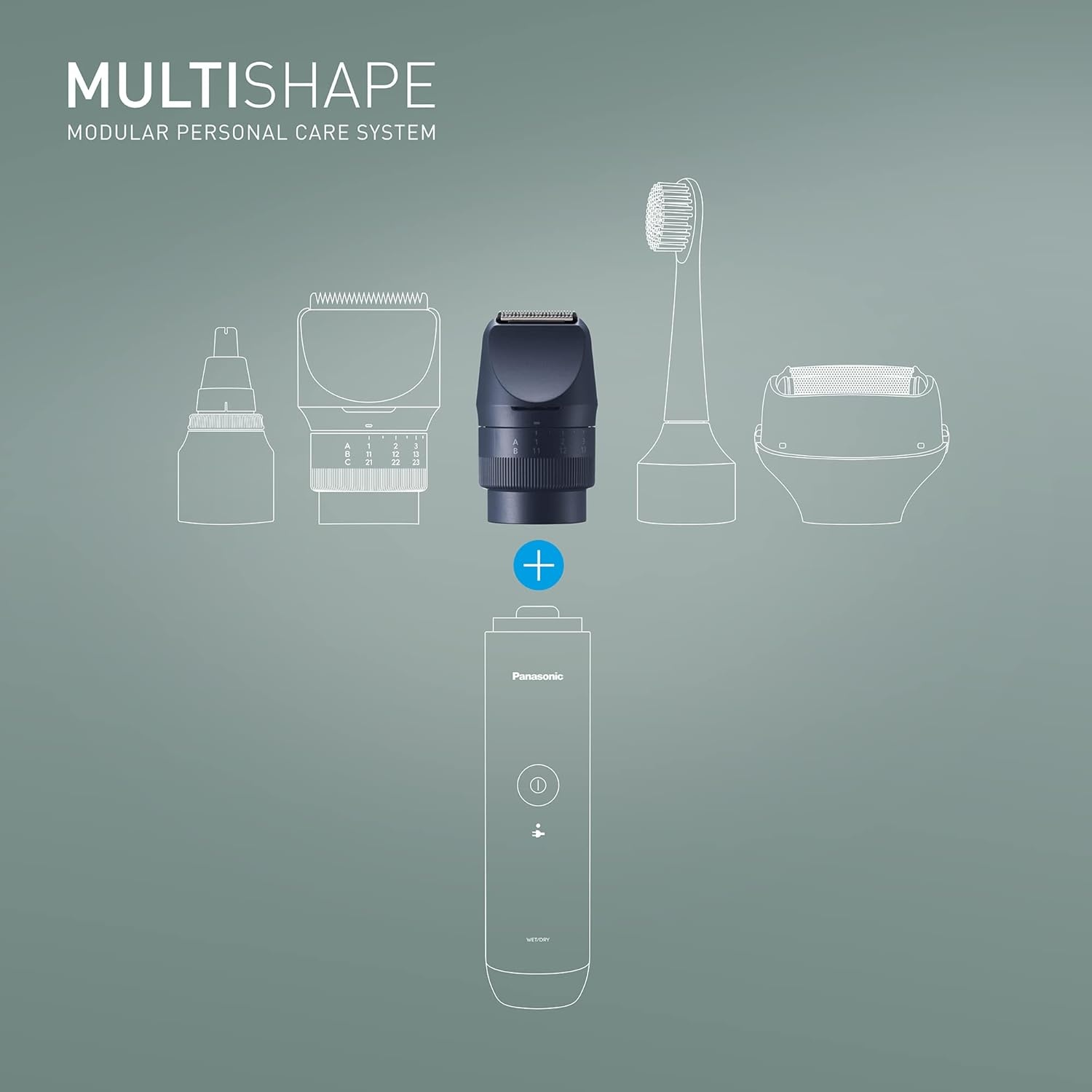 Panasonic Multishape: Tagliacapelli, spazzolino, rifinitore e rasoio.