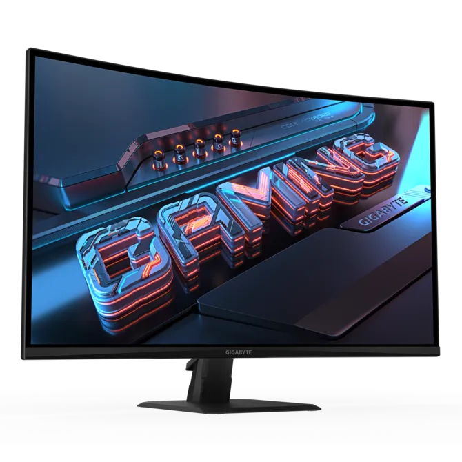 Monitor curvo para juegos que muestra letras iluminadas que forman "GAMING".