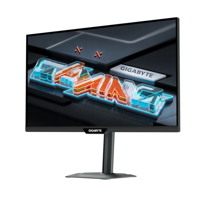 Un monitor que muestra la palabra "GAMING" y el logo de Gigabyte.