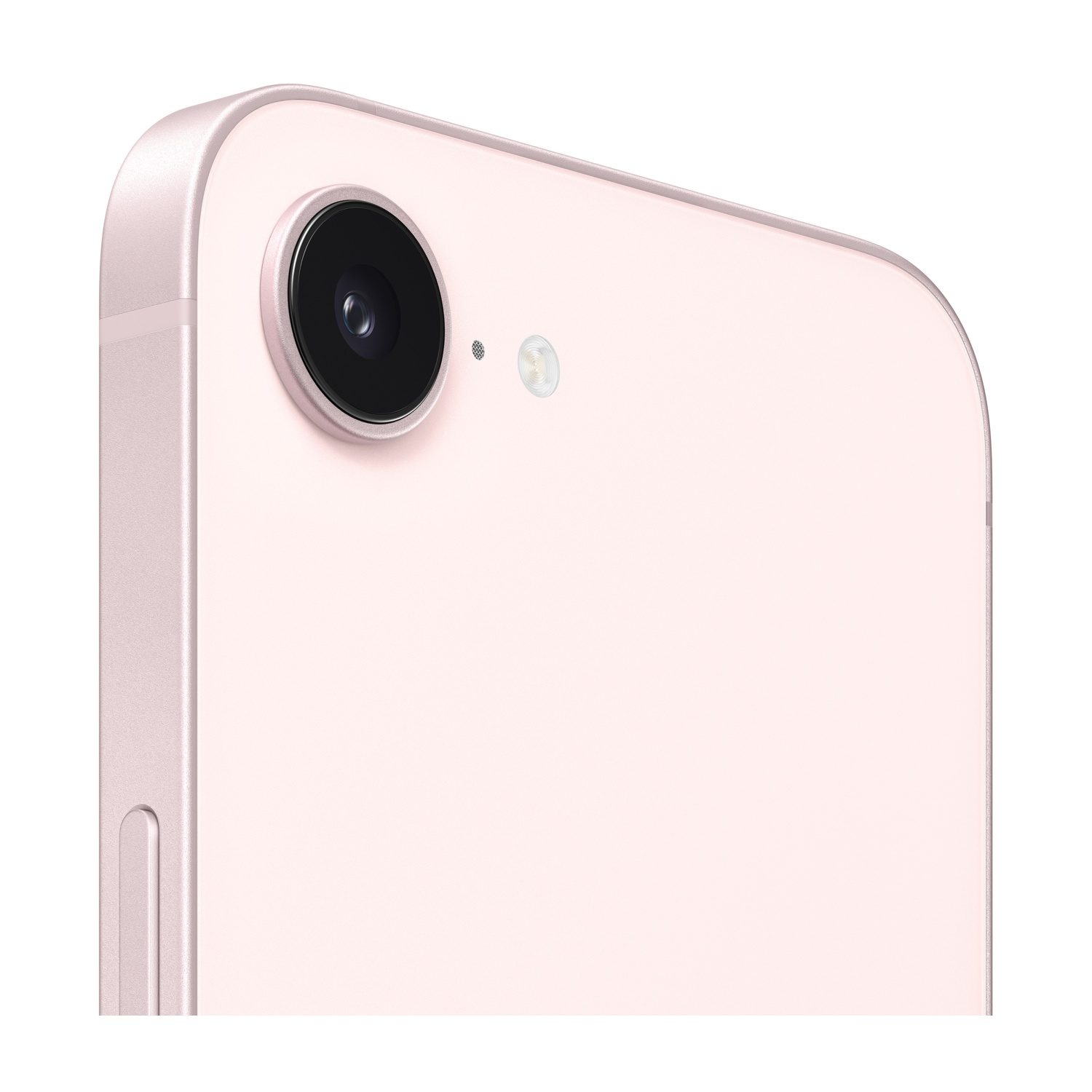 Primo piano del retro di uno smartphone rosa con modulo fotocamera.