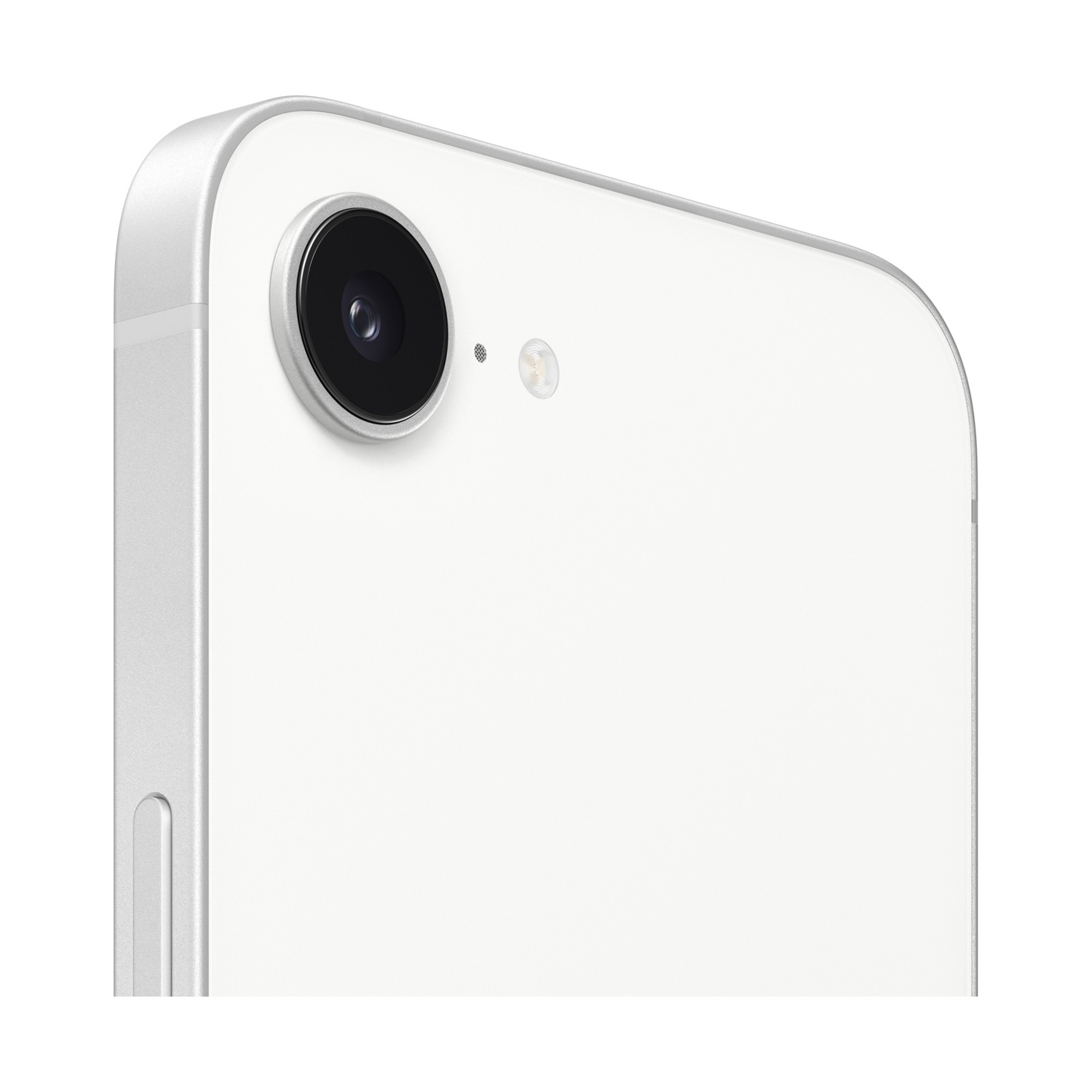 Primo piano del retro bianco di uno smartphone con obiettivo e flash.