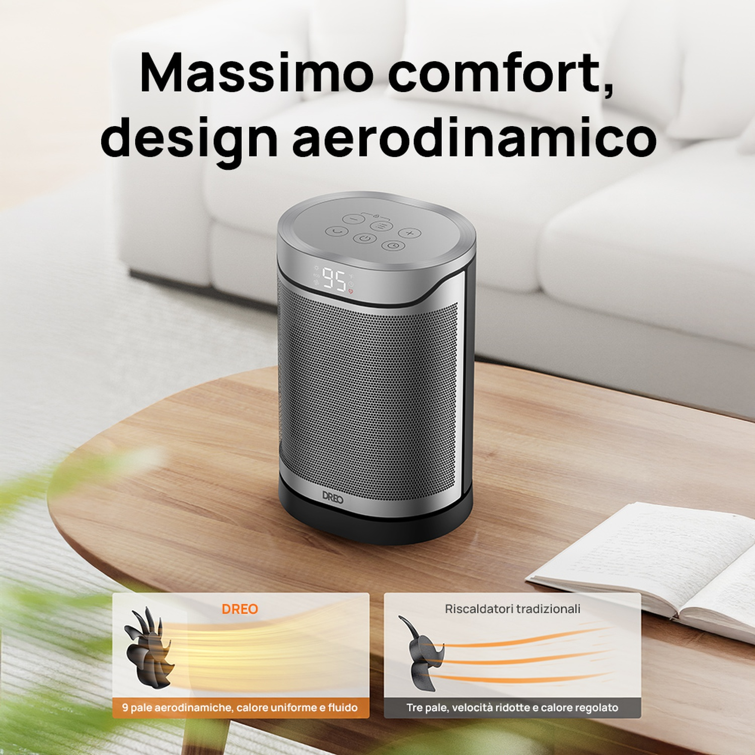 Stufa argento su tavolo di legno accanto a libro aperto.