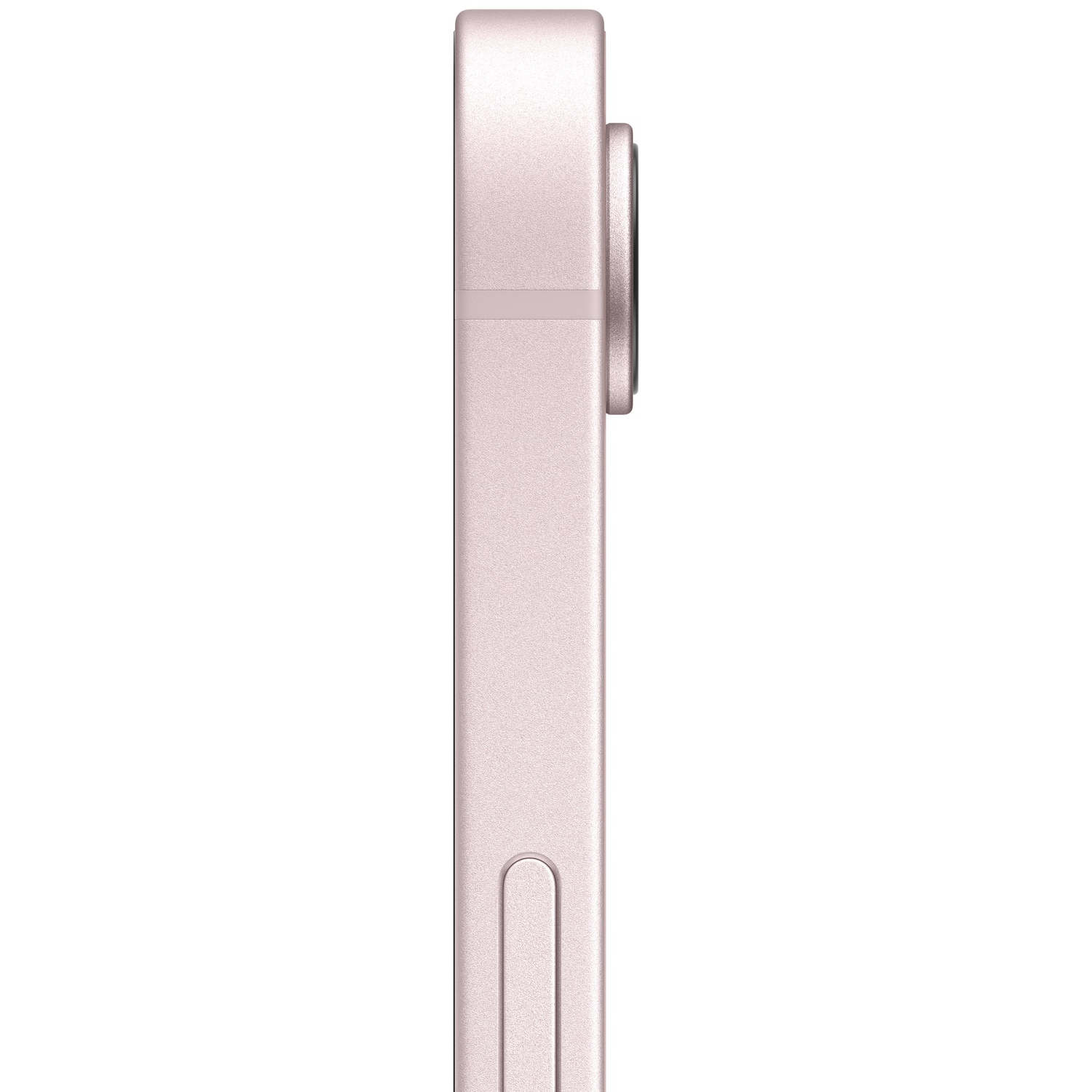 Close-up of a pink phone side with camera lens.
