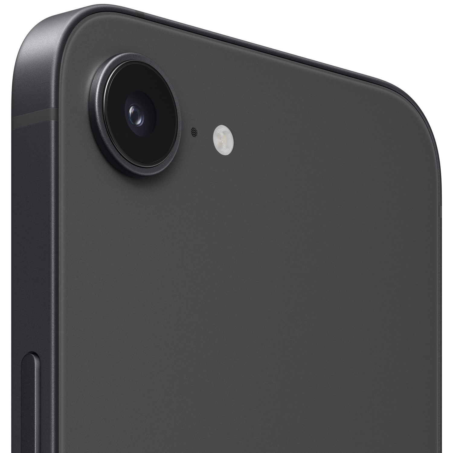 Close-up of a dark smartphone back with camera lens and flash.