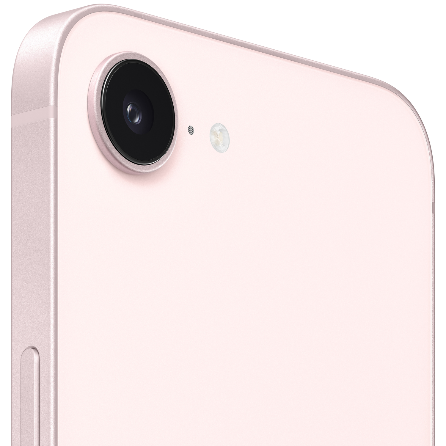 Close-up of a pink smartphone back with camera lens.