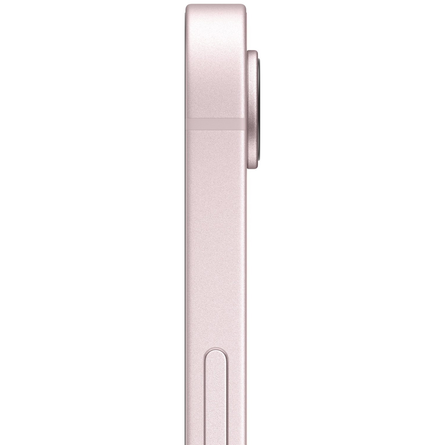 Pink smartphone side with camera lens and charging port.