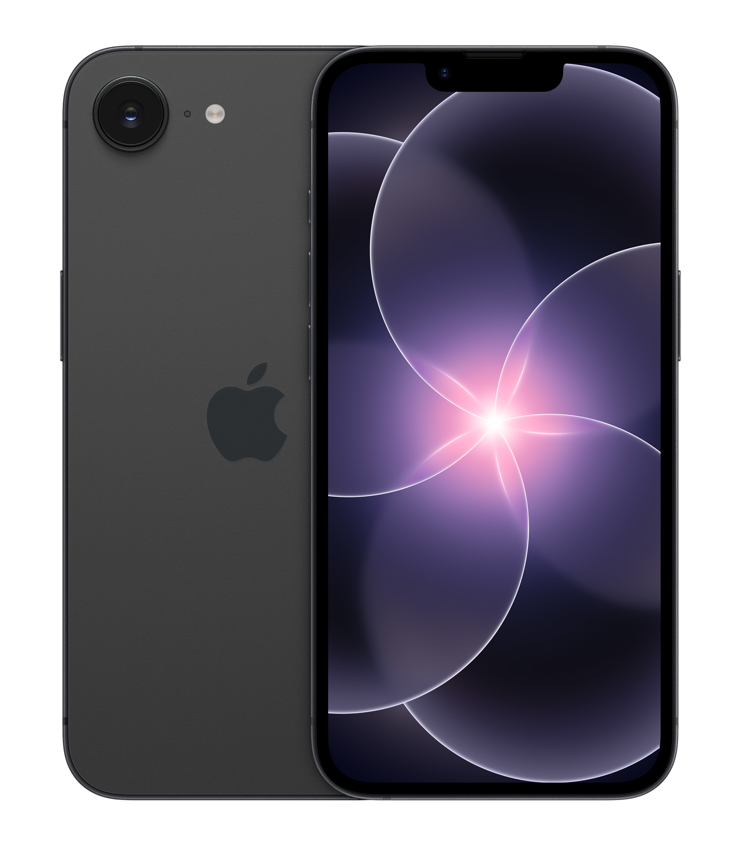 Ciemny smartfon z logo Apple z tyłu, kolorowe tło na ekranie.