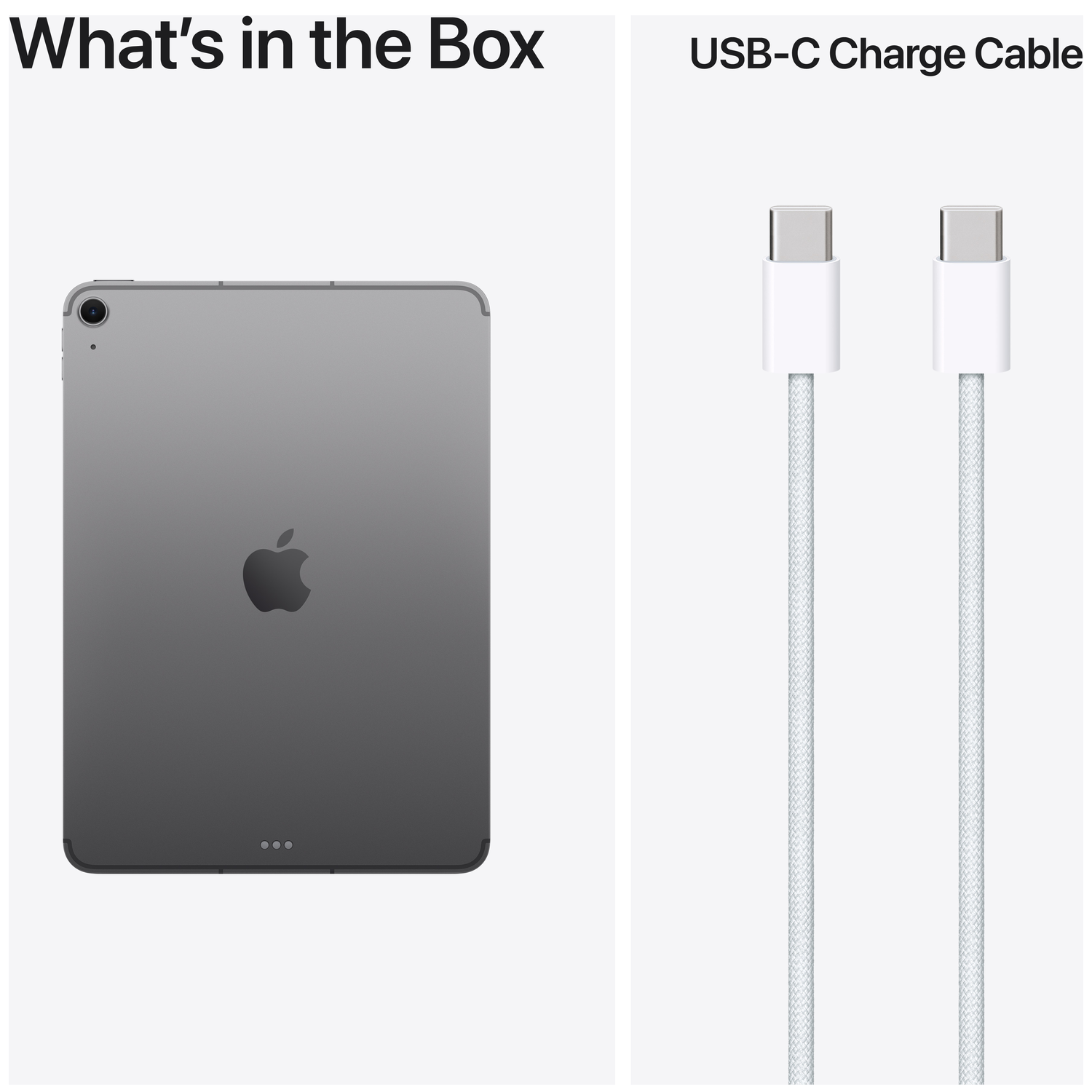 iPad Apple et deux câbles de charge USB-C blancs.