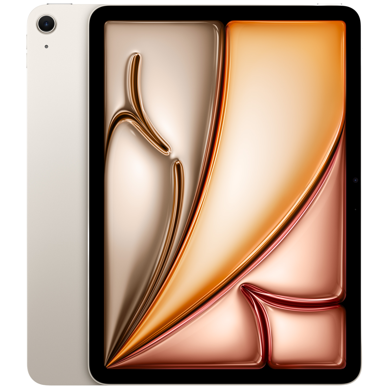 Une tablette argentée avec un fond coloré ressemblant à un liquide.