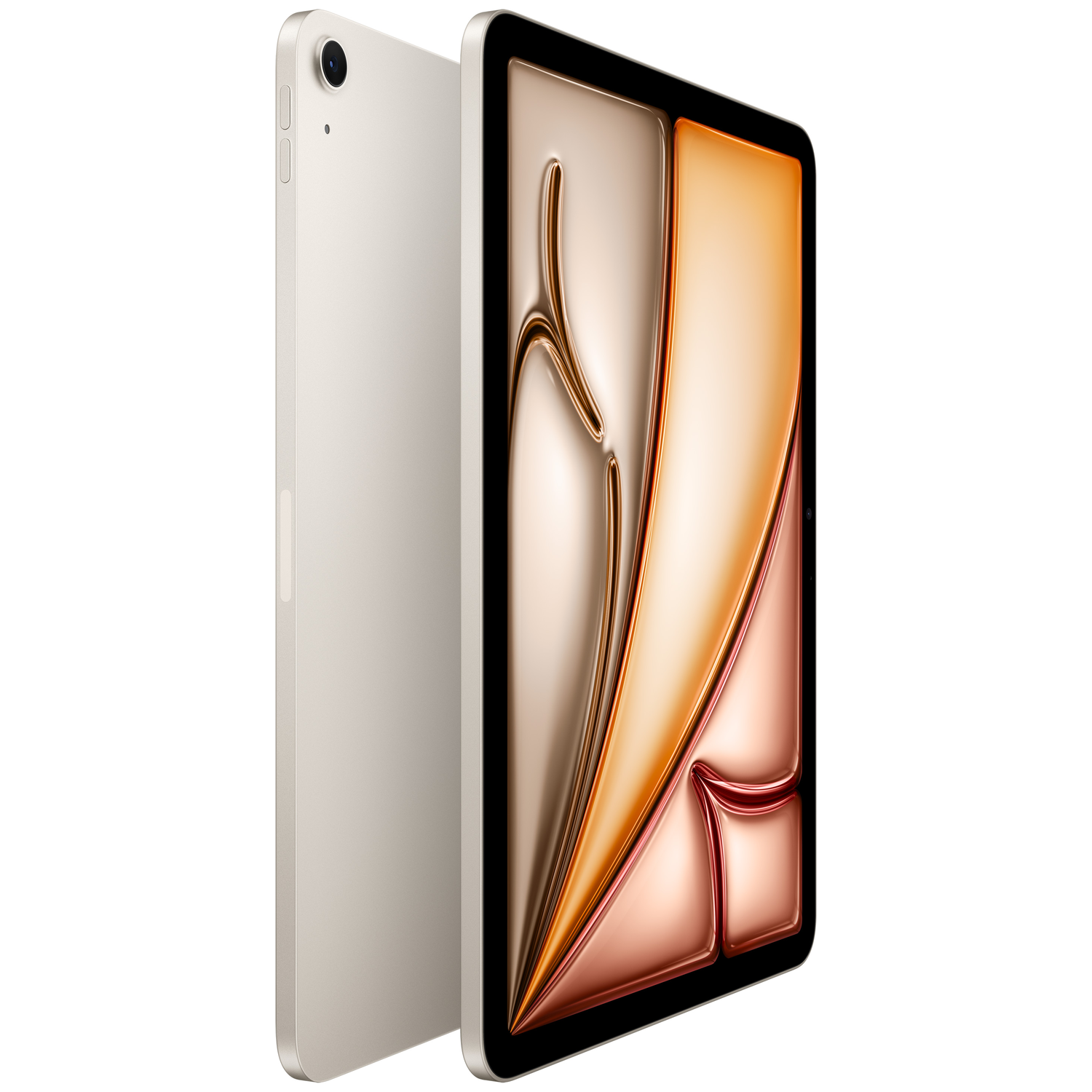 Une tablette de couleur claire avec un boîtier argenté et un écran dégradé.