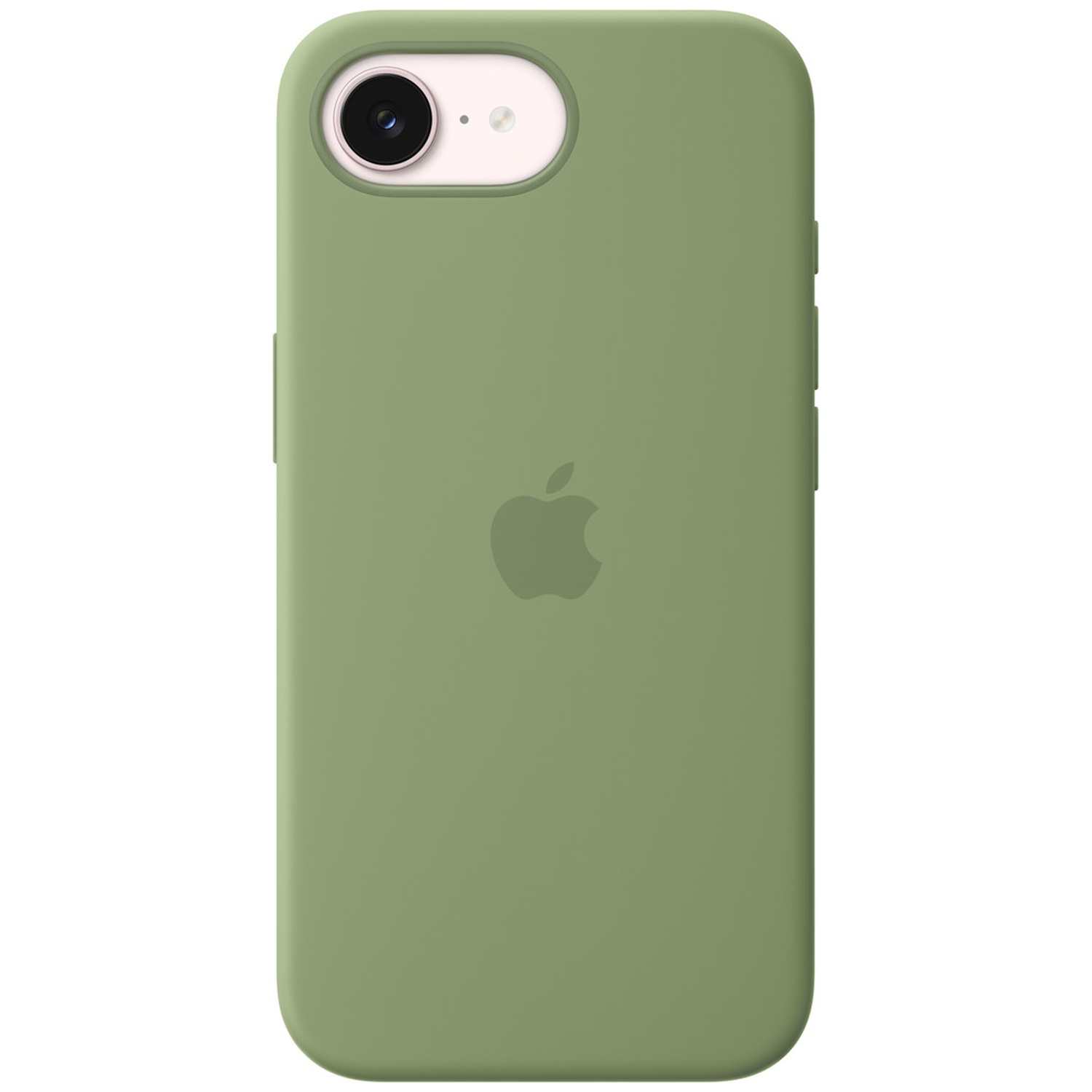 Coque de téléphone verte avec logo Apple et découpe caméra.