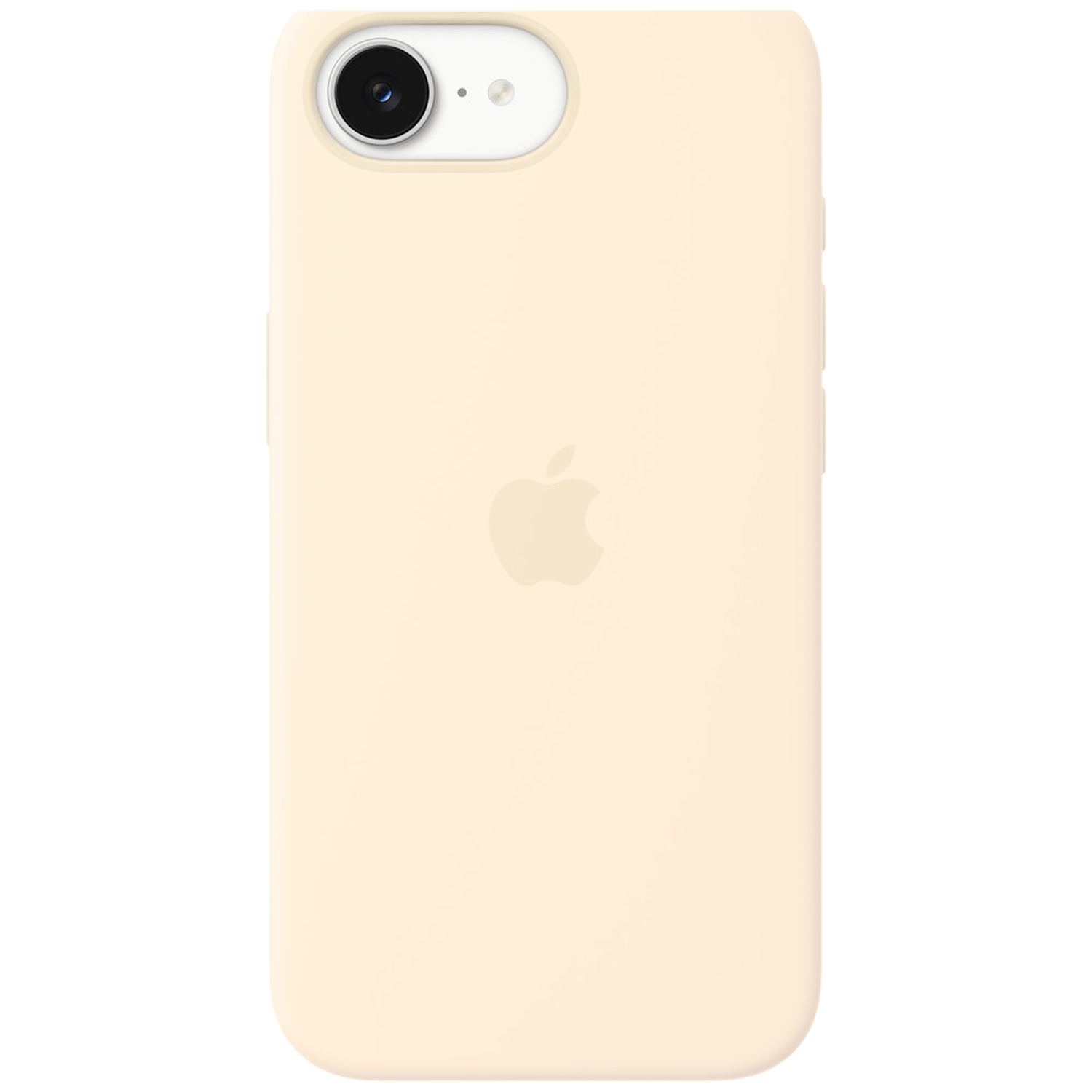 Une coque de téléphone jaune pâle avec le logo Apple au centre.