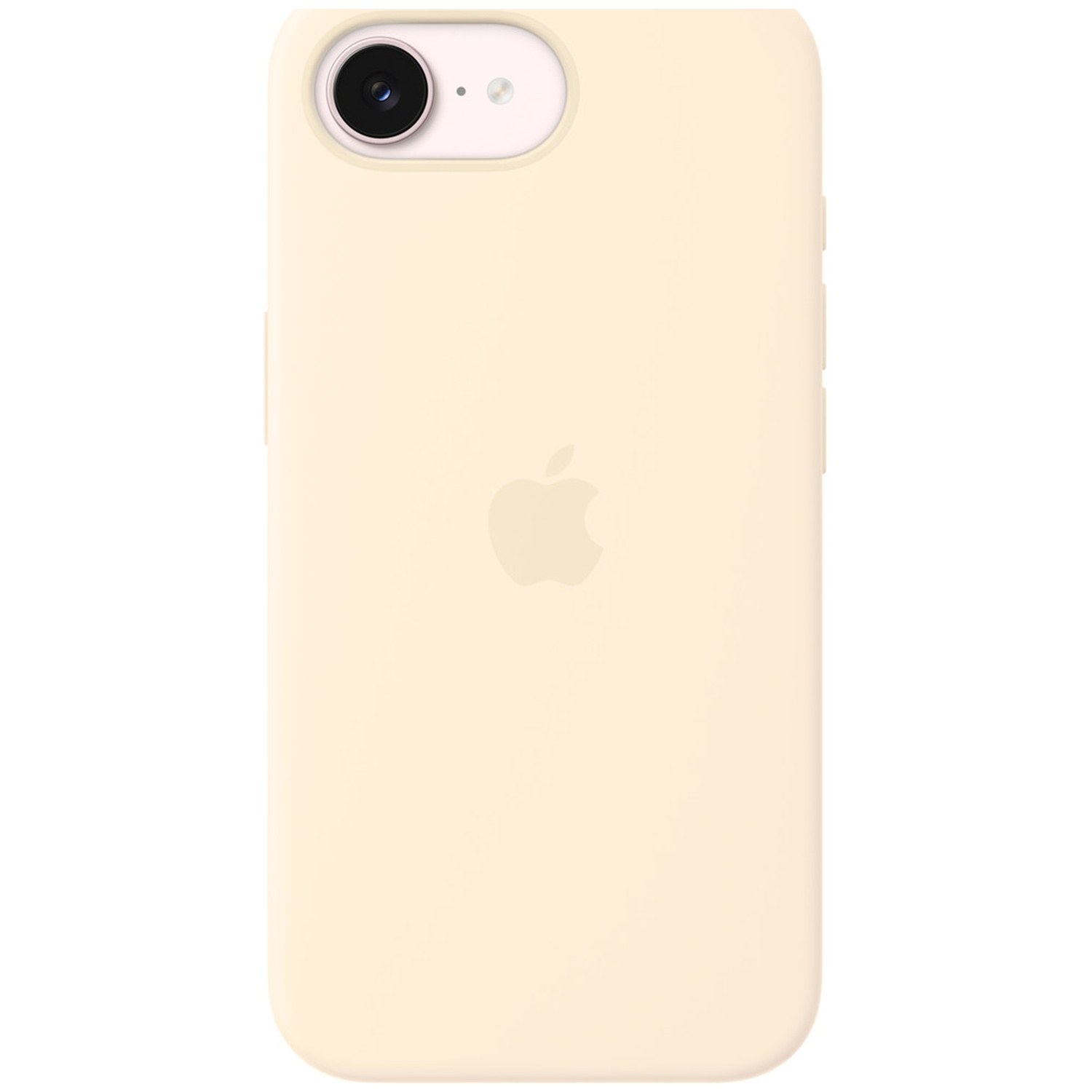 Une coque iPhone jaune clair avec logo Apple. L'encoche caméra est en haut.