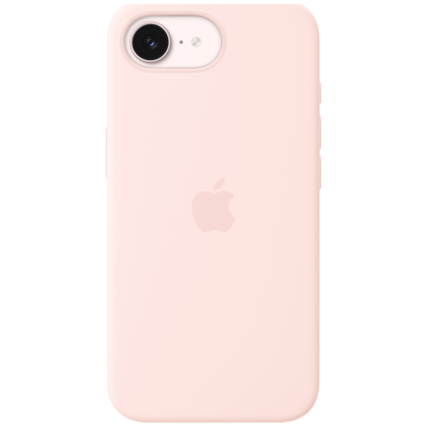 Een lichtroze iPhone-hoesje met het Apple-logo in het midden.