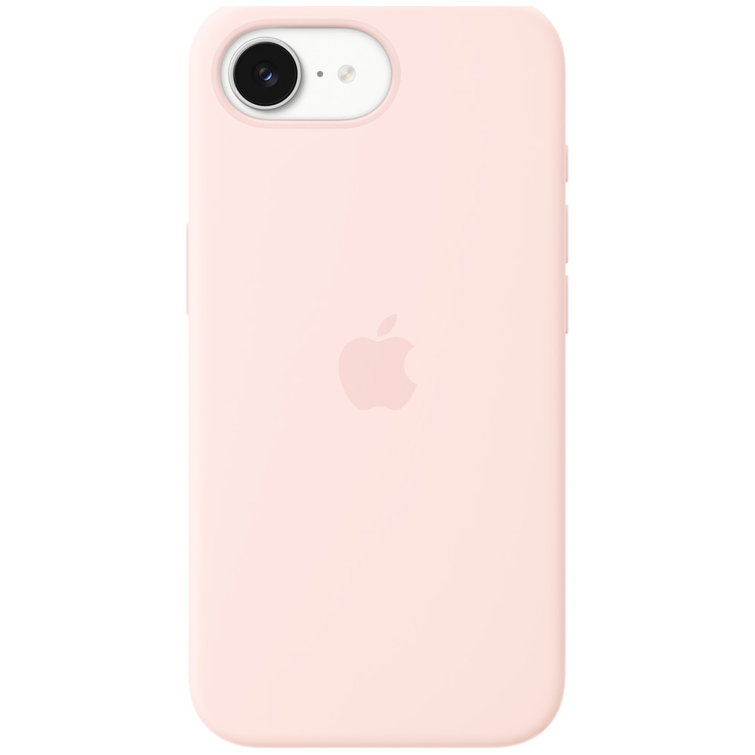 Een roze telefoonhoes met Apple logo en camera-uitsparing.