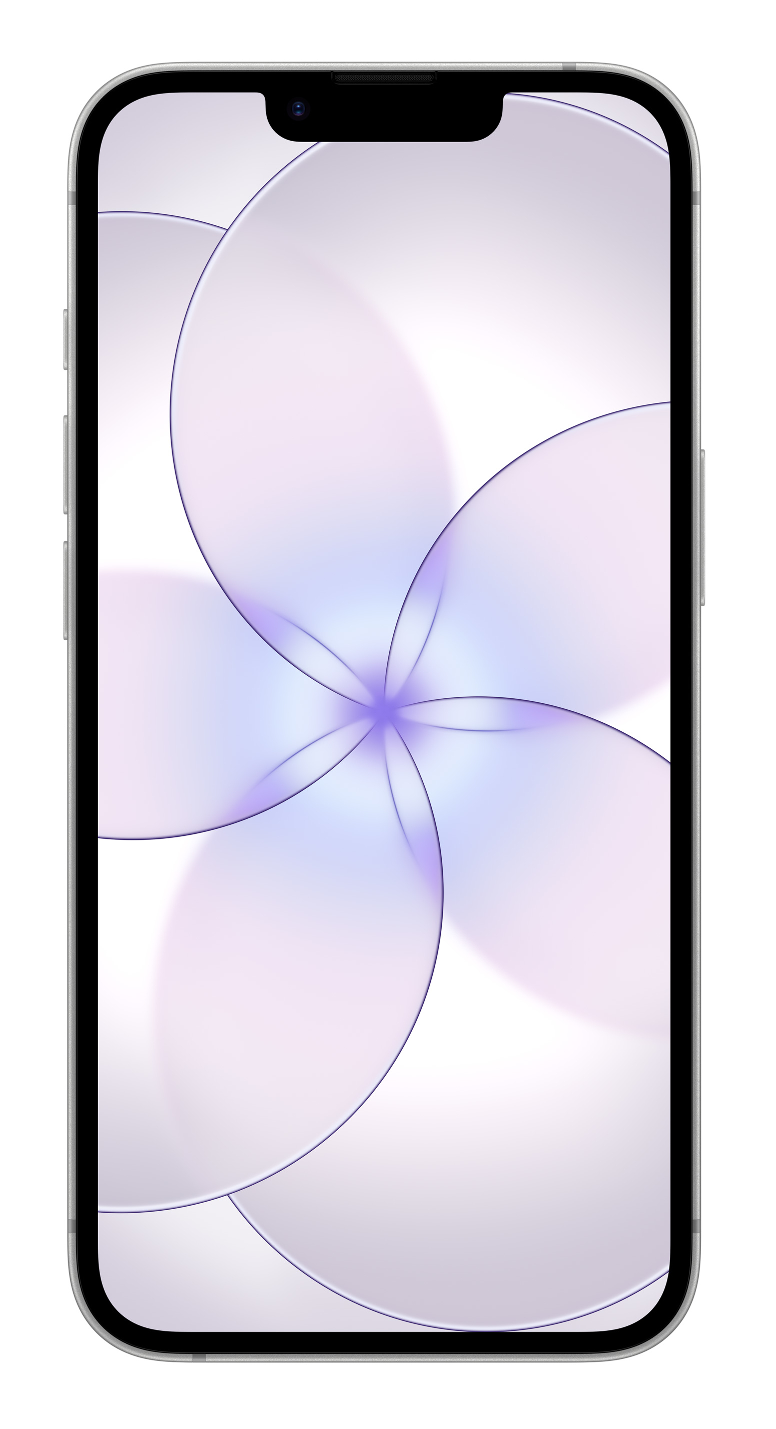 Smartfon wyświetlający abstrakcyjny, fioletowy wzór kwiatowy na ekranie.