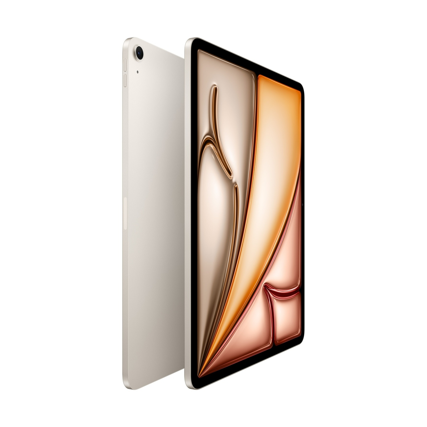 Un tablet di colore chiaro con un design astratto dorato sullo schermo.