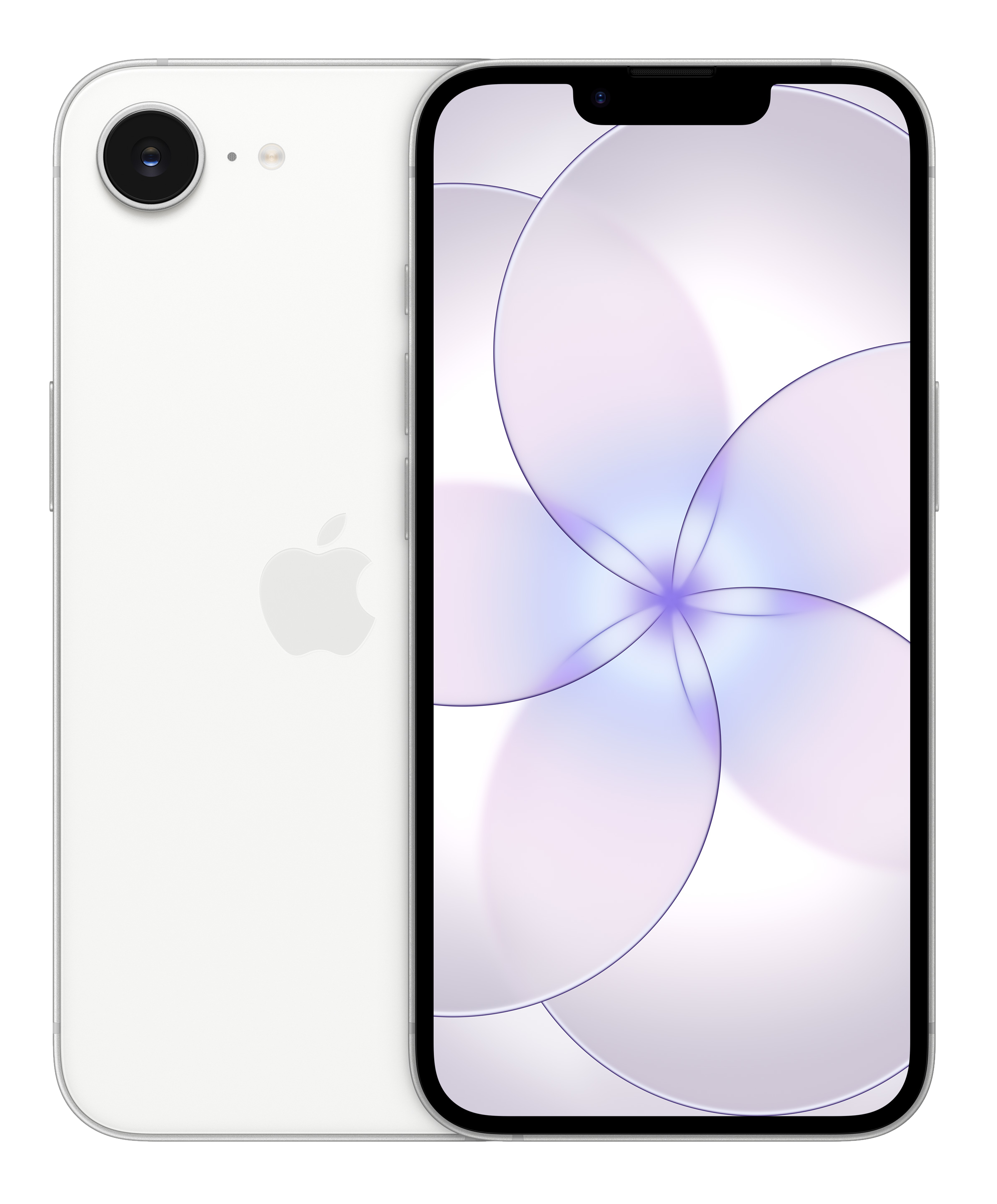 Biały iPhone z logo Apple z tyłu i kolorowym tłem ekranu.