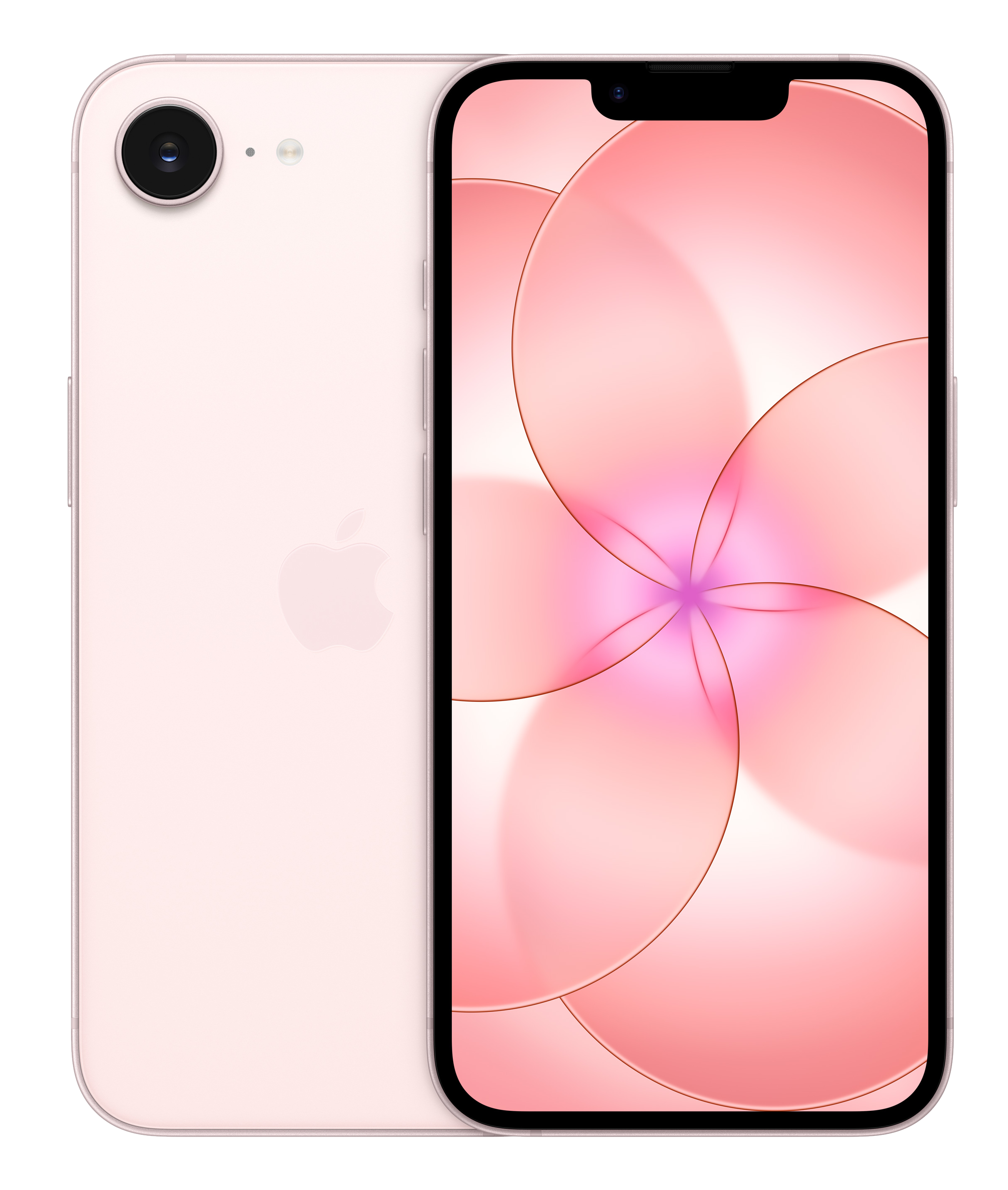 Różowy smartfon z tylnym aparatem i różowym tłem na ekranie.