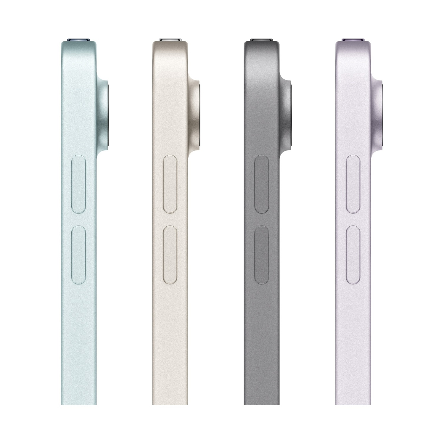 Quattro tablet in tonalità pastello: verde menta, oro, grigio e viola.