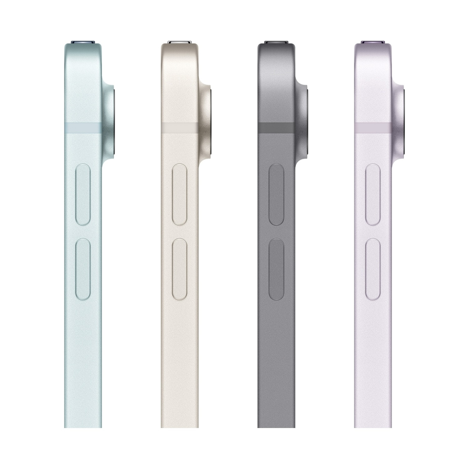 Quattro tablet blu, beige, grigio e viola, mostrati di lato.