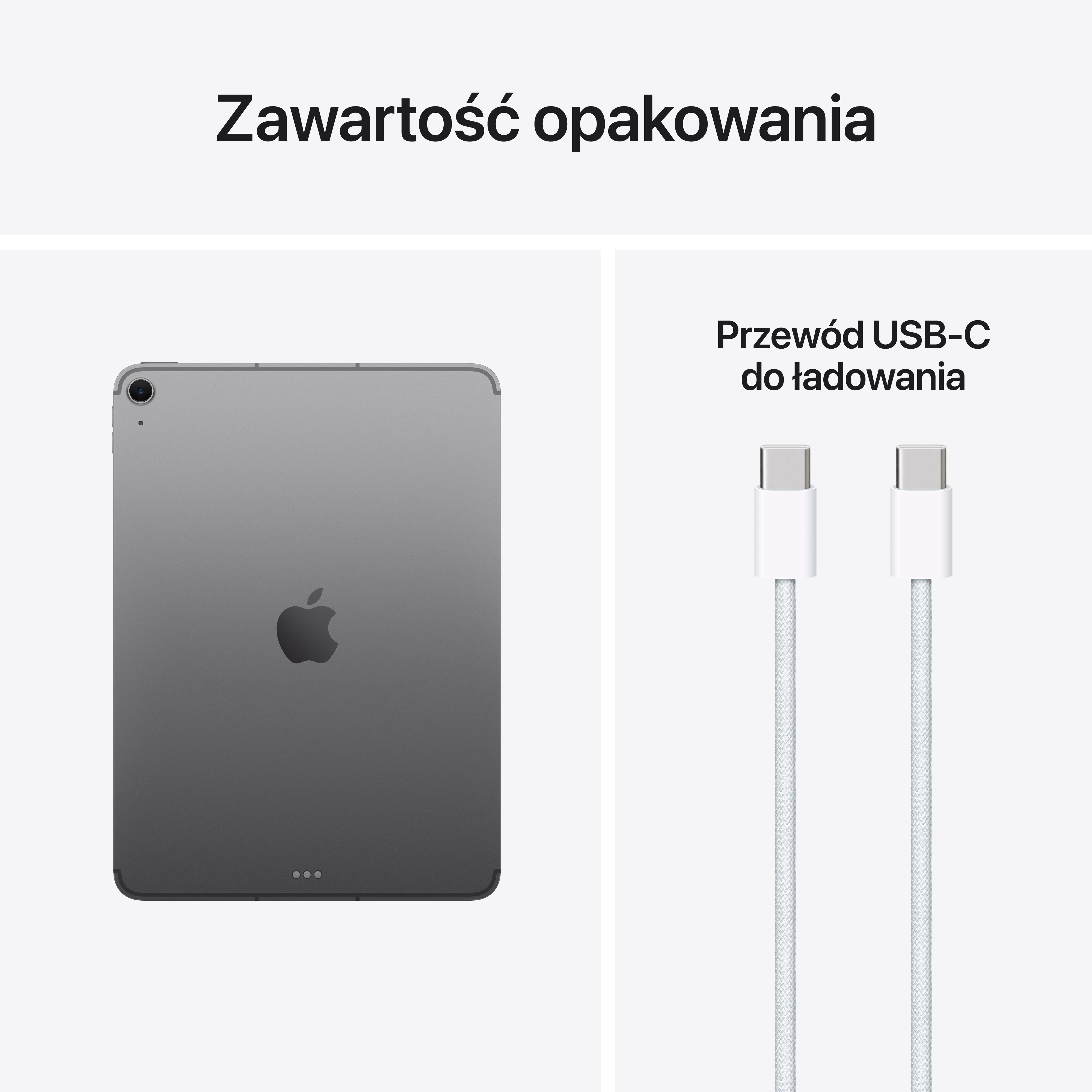 Szary tablet i dwa białe kable ładujące USB-C.