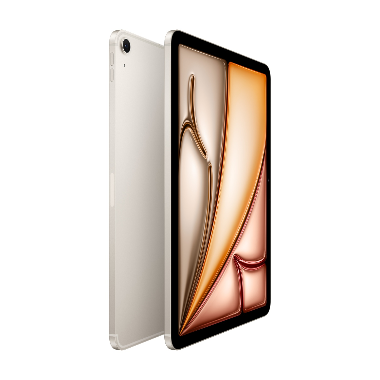Un tablet argento con un display astratto e colorato.