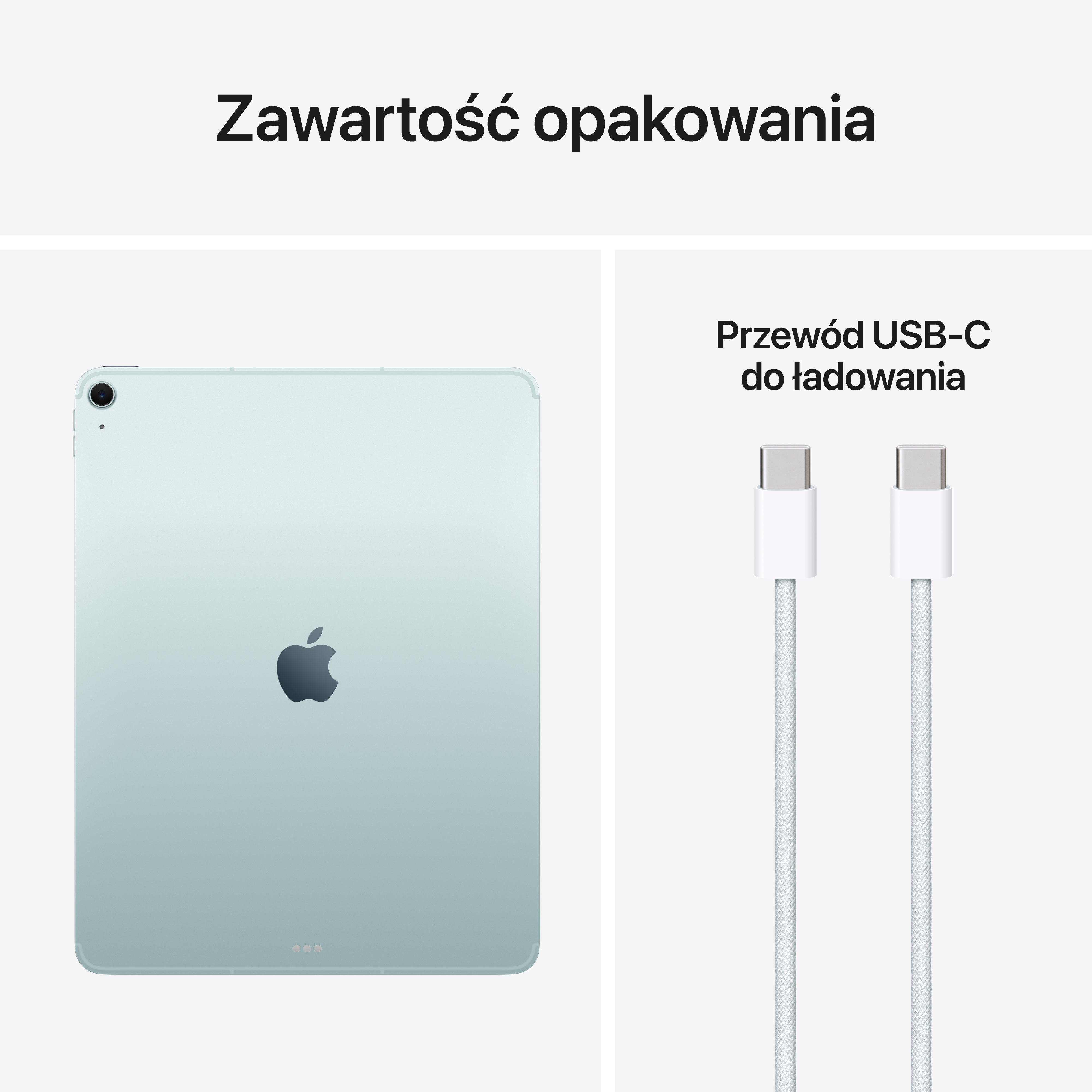 Jasnozielony iPad z logo Apple i dwoma białymi kablami USB-C.