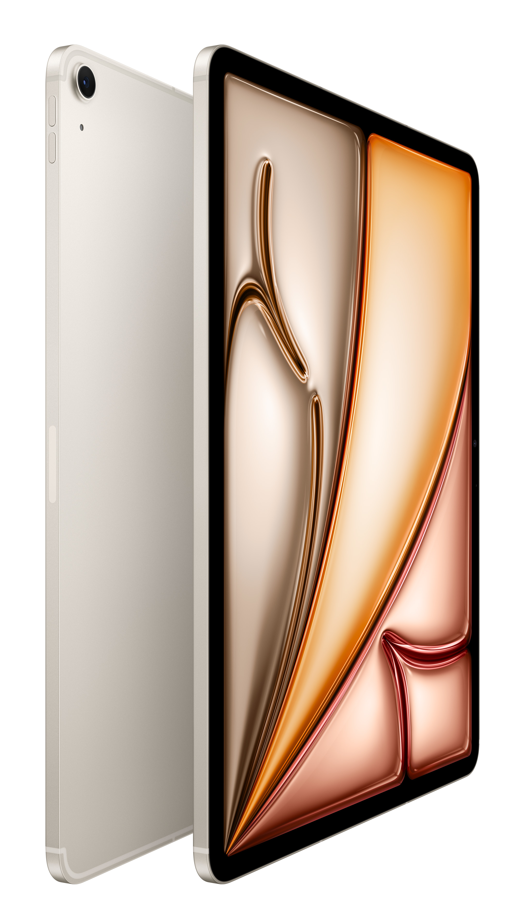 Jasnozłoty tablet z abstrakcyjną, błyszczącą powierzchnią.