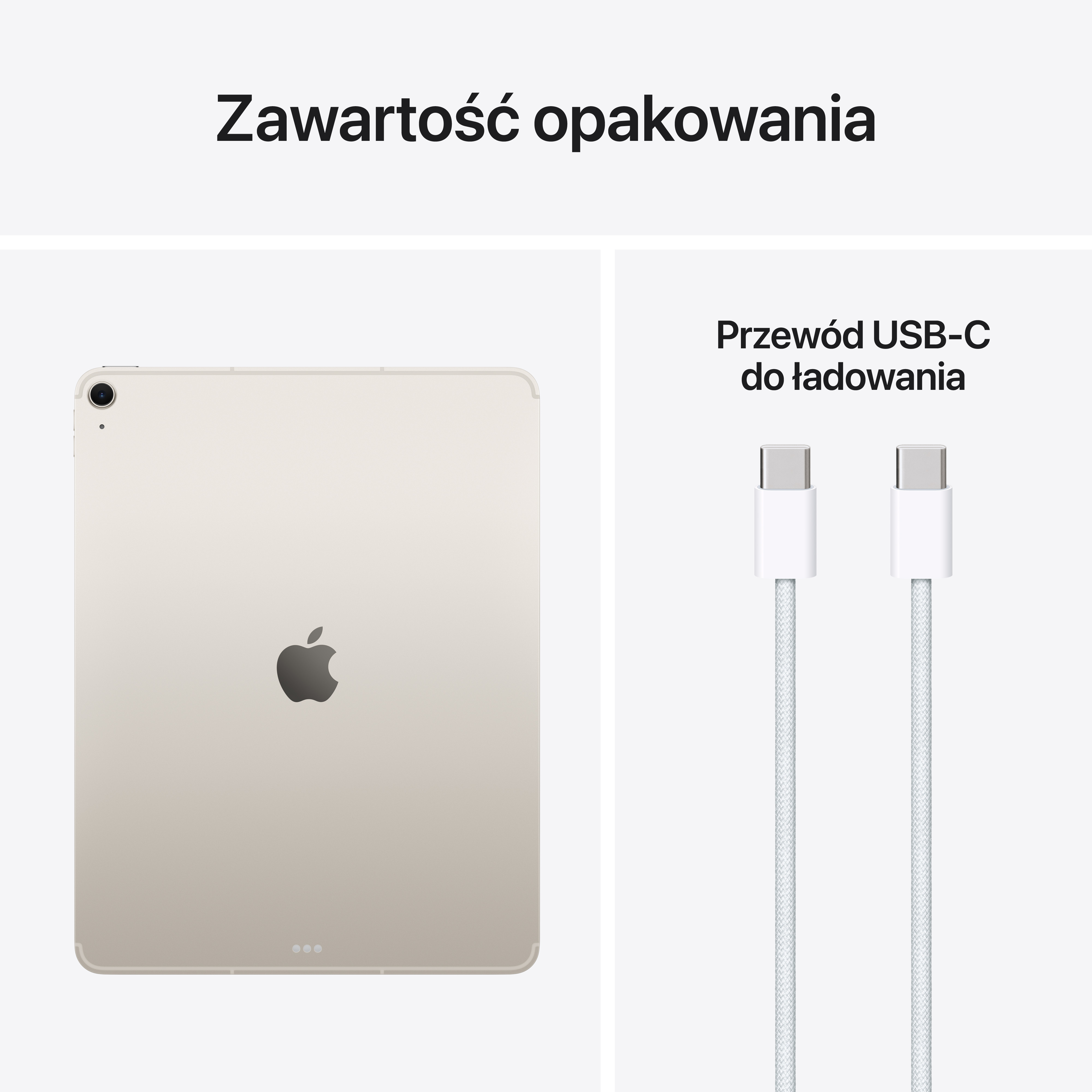 Tablet i dwa białe kable ładujące USB-C.