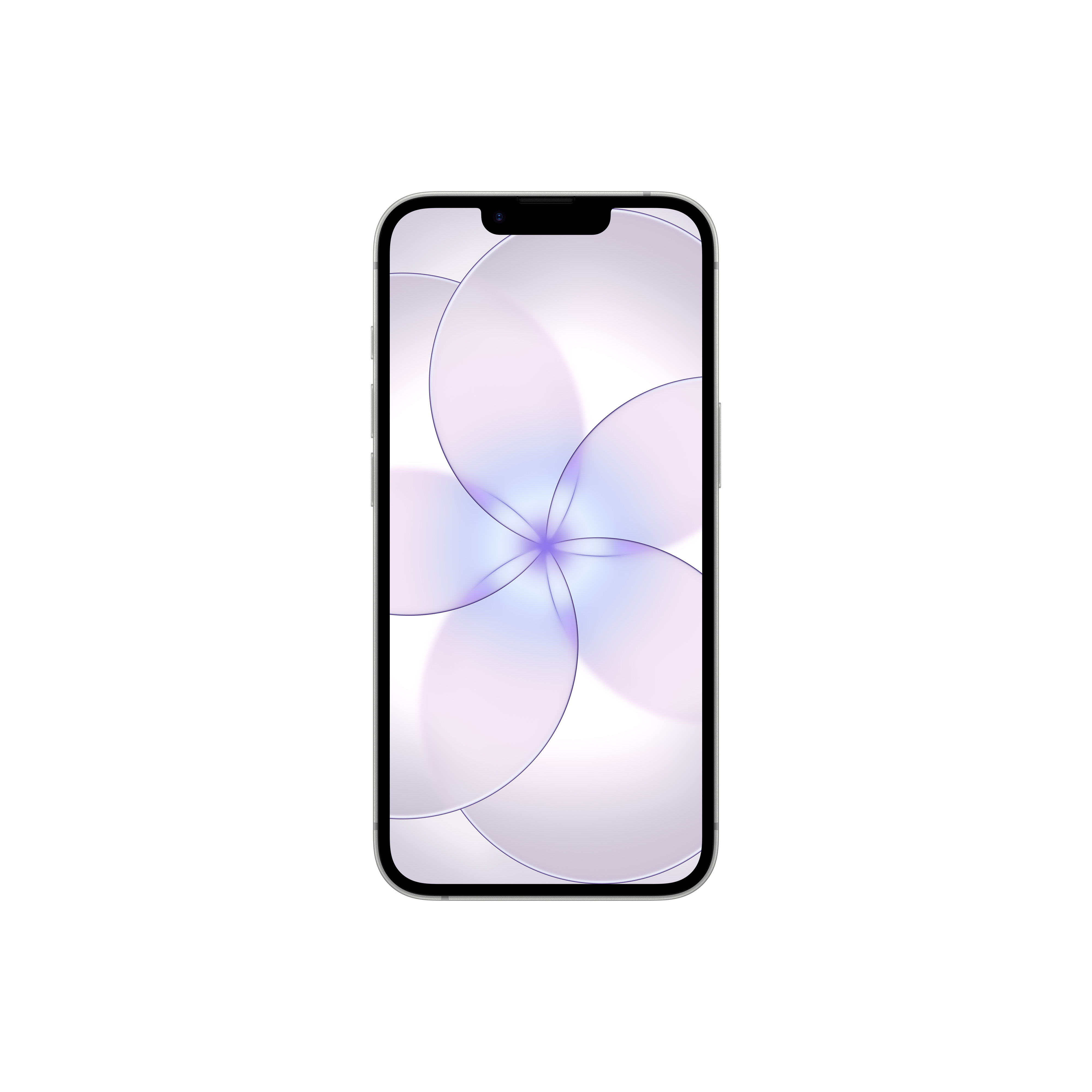 Ein schlankes Smartphone mit einem abstrakten, lilafarbenen Hintergrund auf dem Bildschirm.