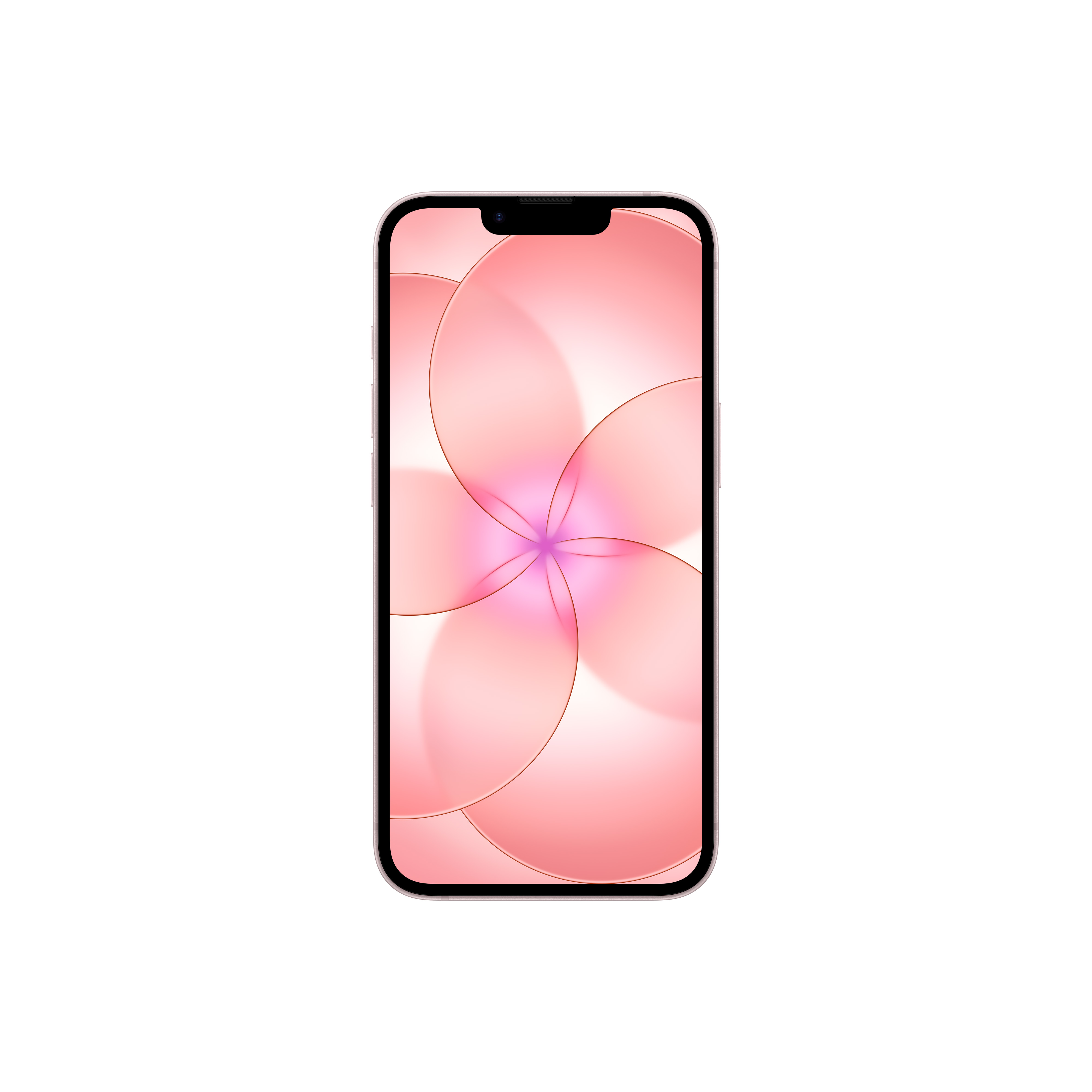 Ein rosa Smartphone mit einem blumenartigen Hintergrundbild.