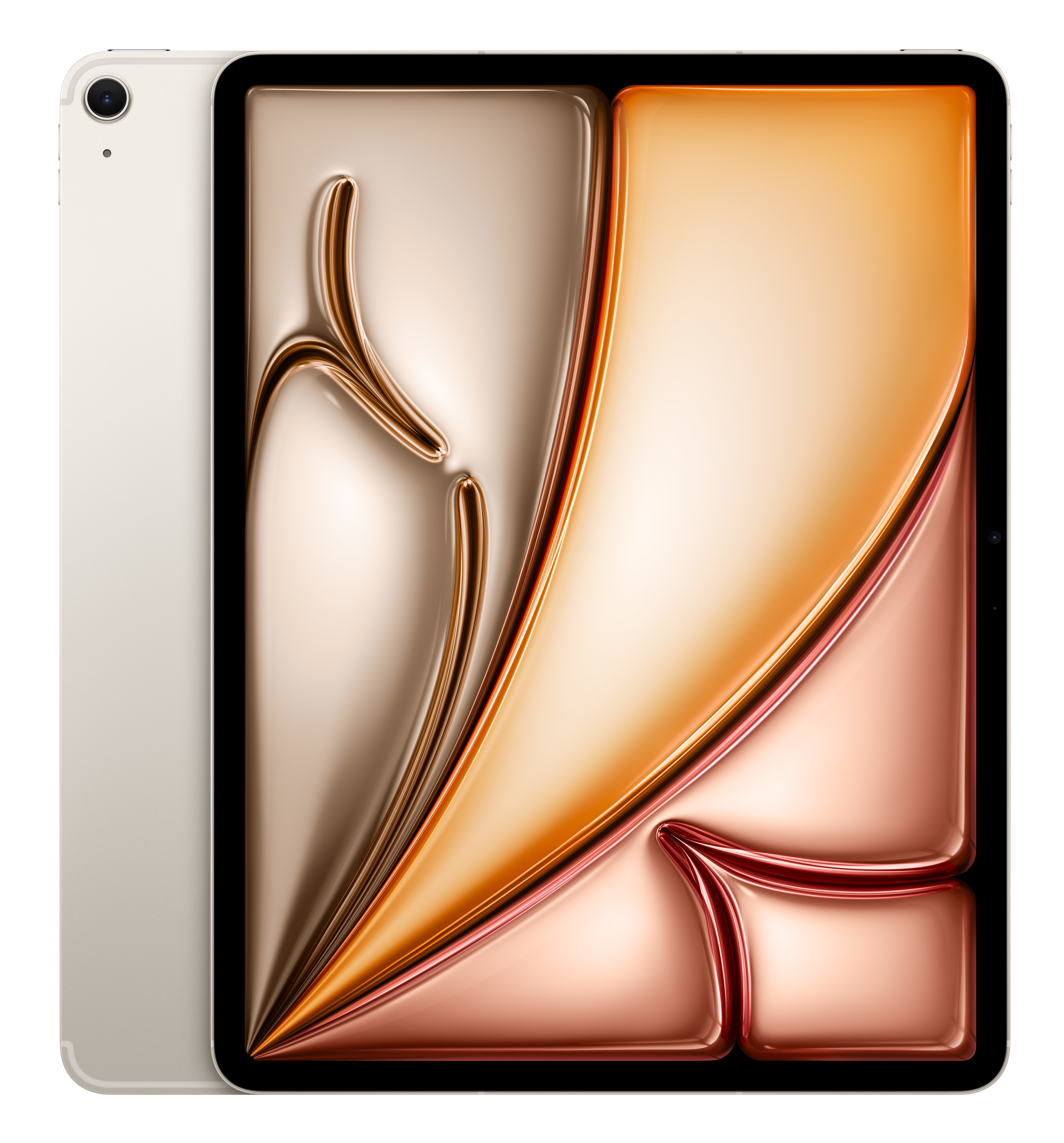 Jasny tablet z tylną kamerą i kolorowym, abstrakcyjnym wzorem na ekranie.