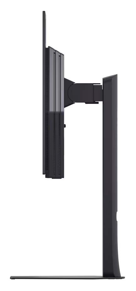 Czarny monitor na stojaku, widok z boku.