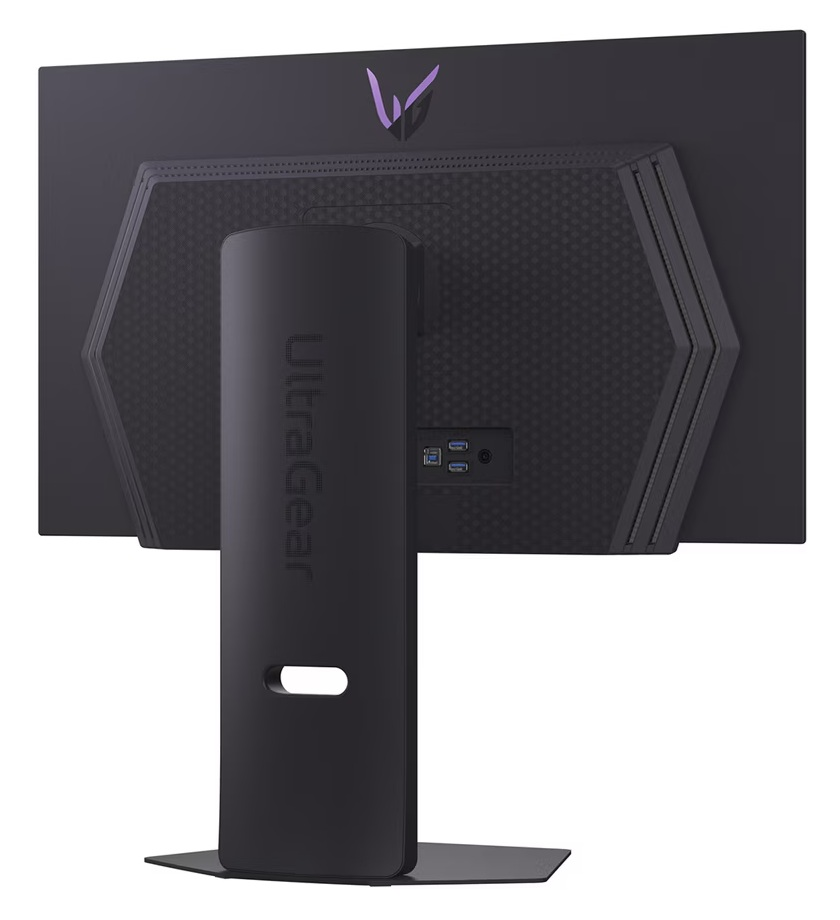 Tył czarnego monitora z logo LG i portami.